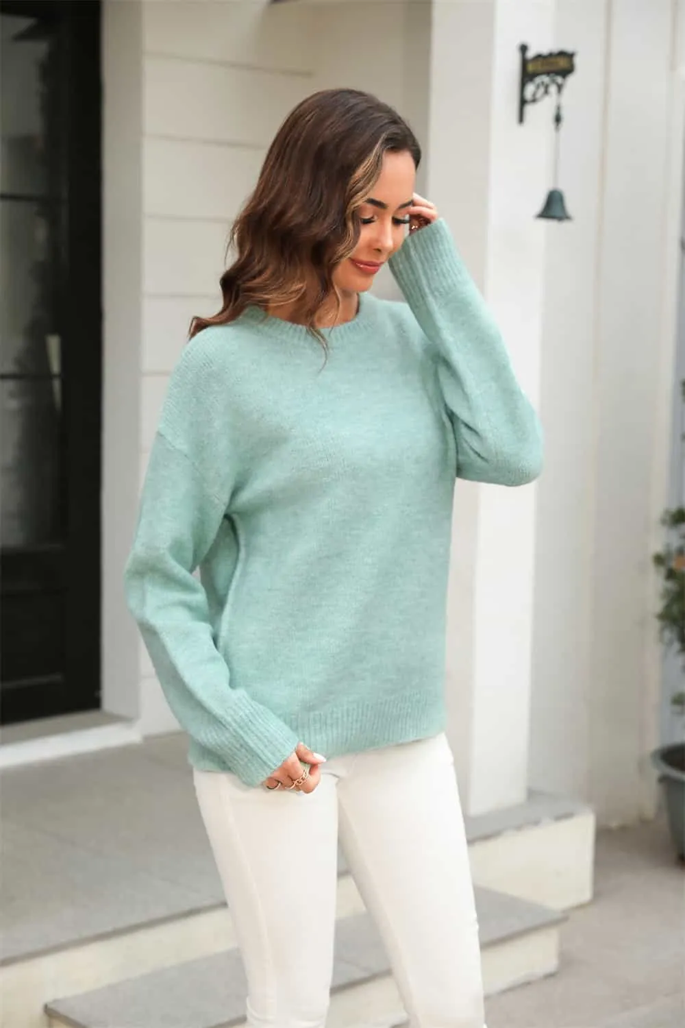 Round Neck Ribbed Long Sleeve Sweater, image 12