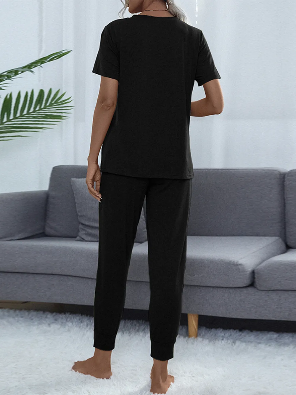 Round Neck Short Sleeve Top and Pants Set, image 12