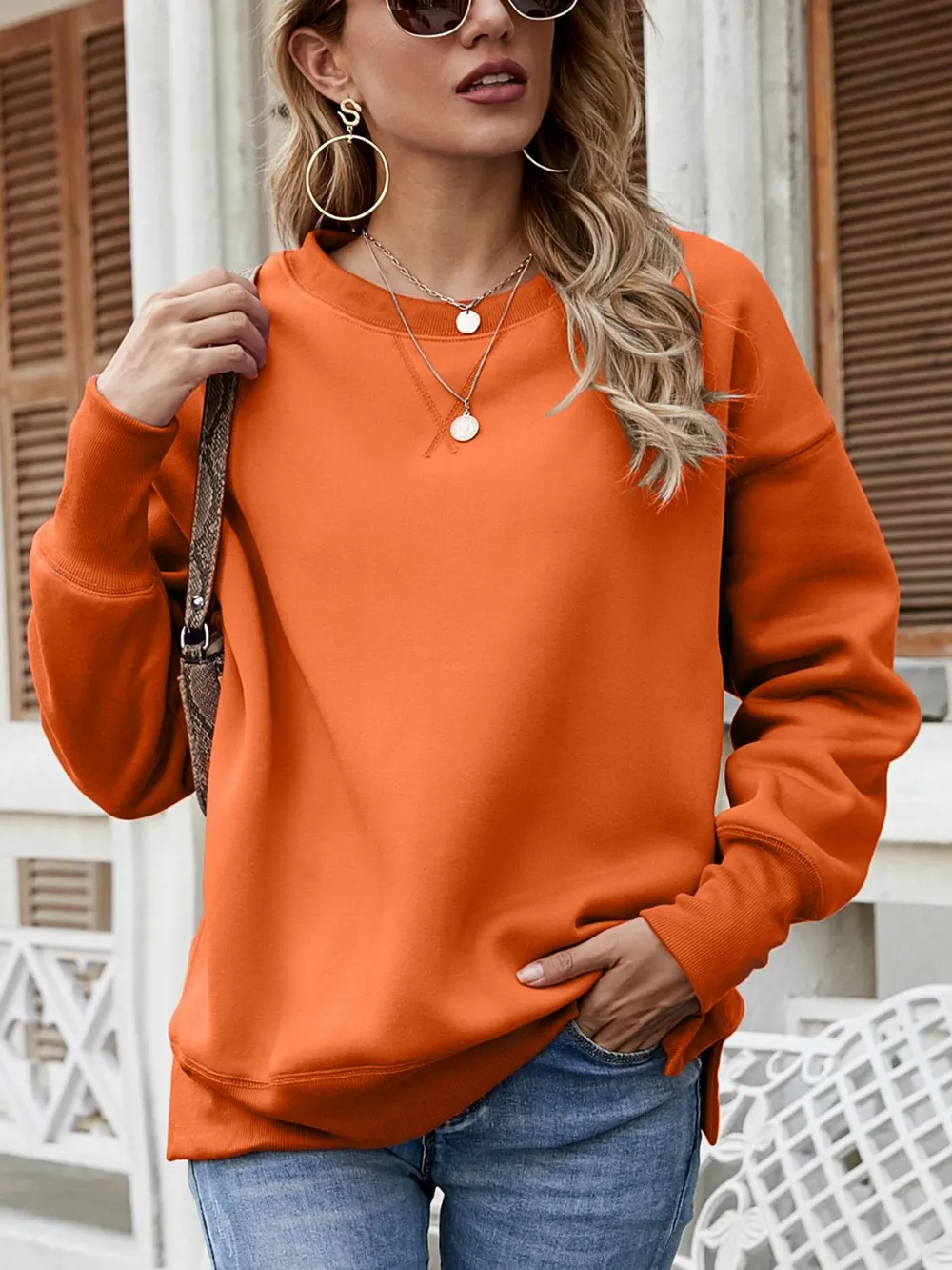 Dropped Shoulder Slit Sweatshirt, image 12