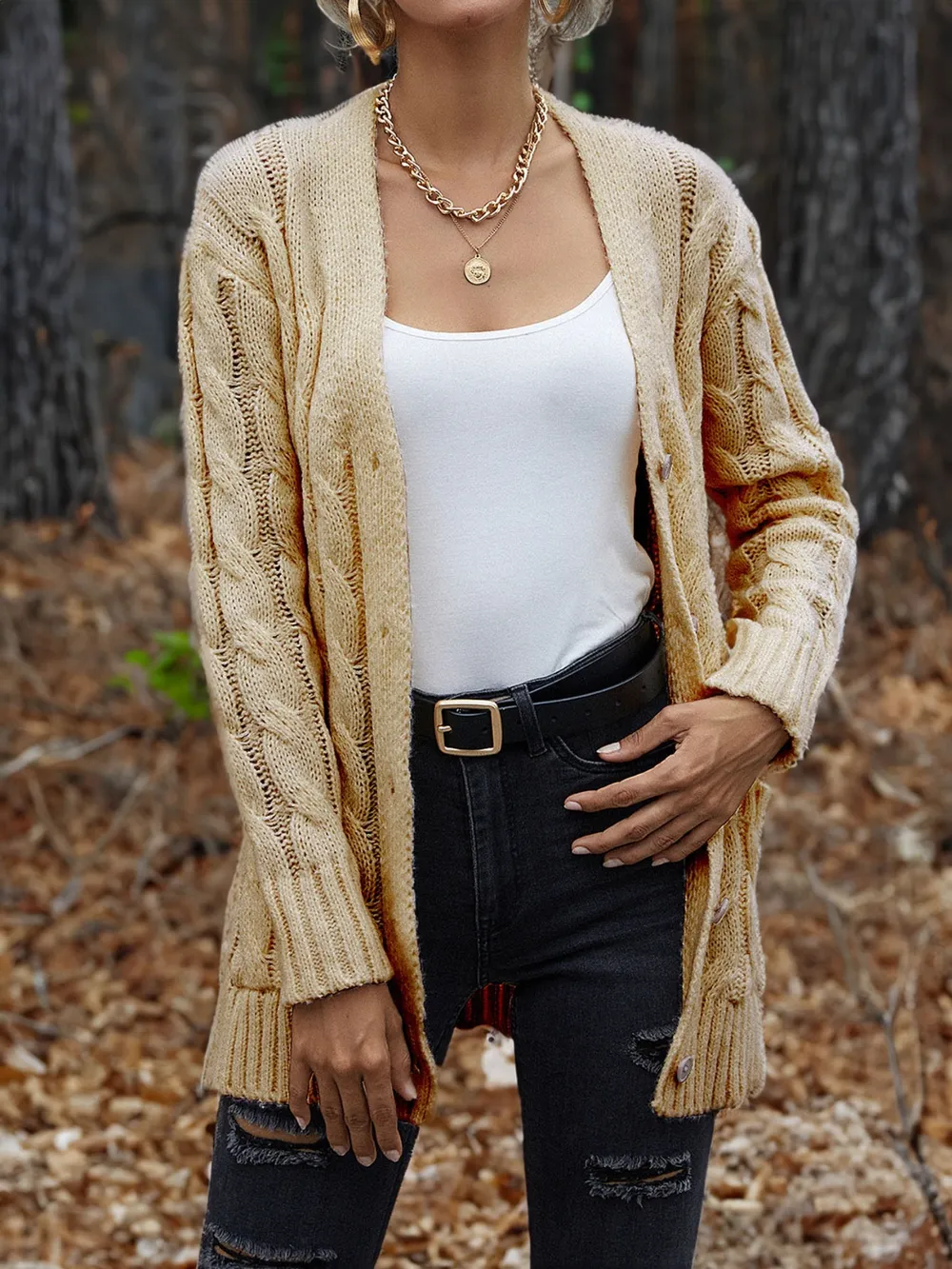 Cable-Knit Button Down Cardigan, image 10