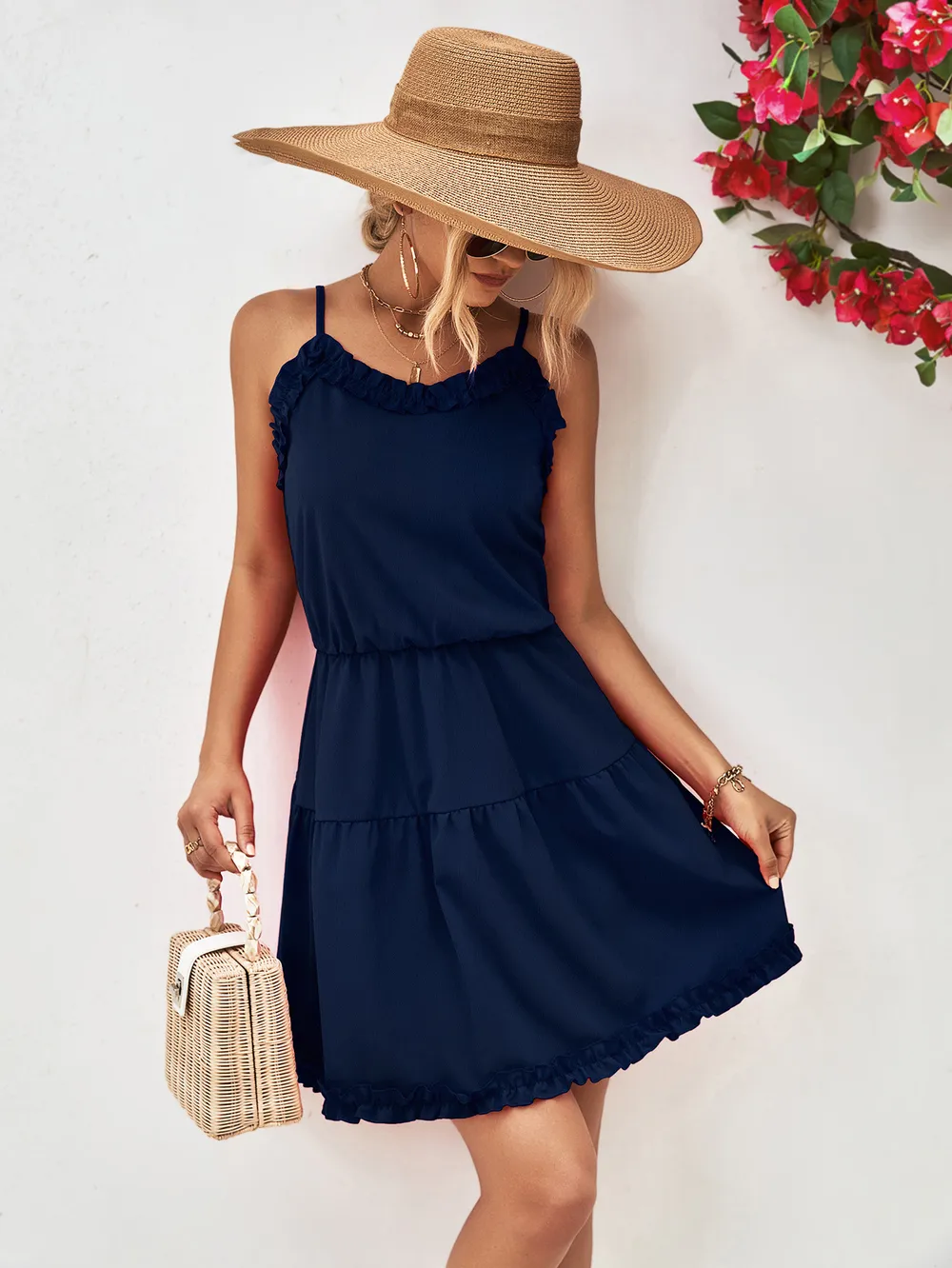 Frill Trim Spaghetti Strap Mini Dress, image 6
