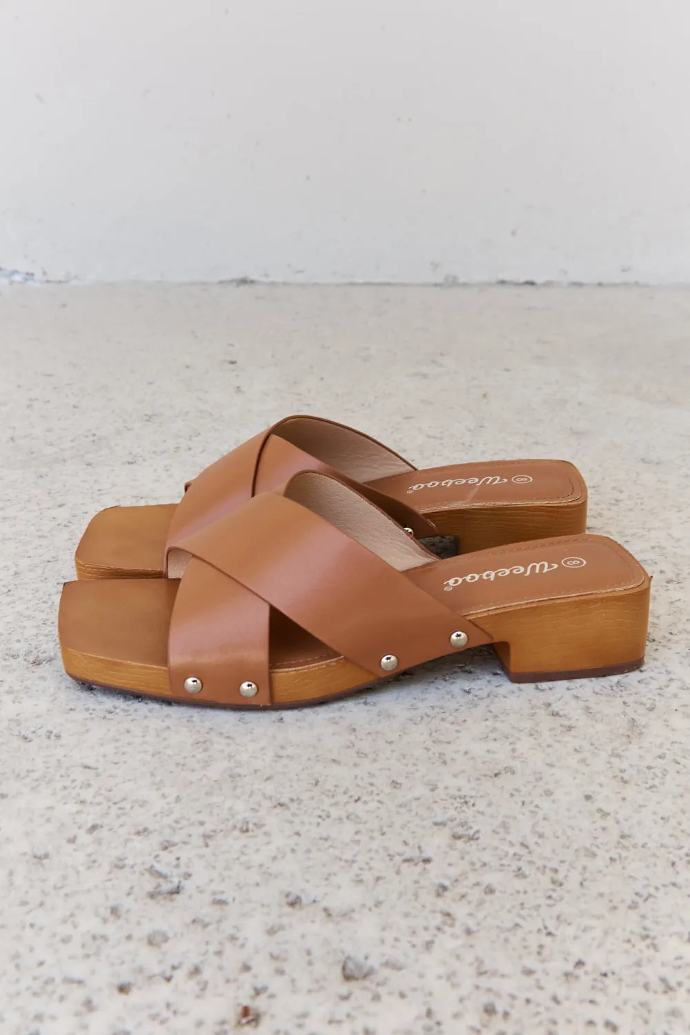 Step Into Summer Criss Cross Wooden Clog Mule in Brown, image 4