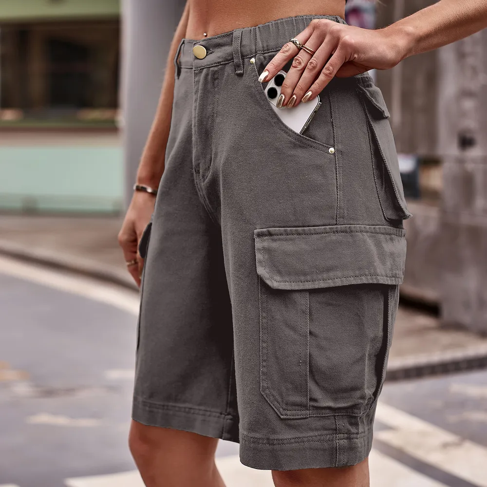 Denim Cargo Shorts with Pockets, image 8