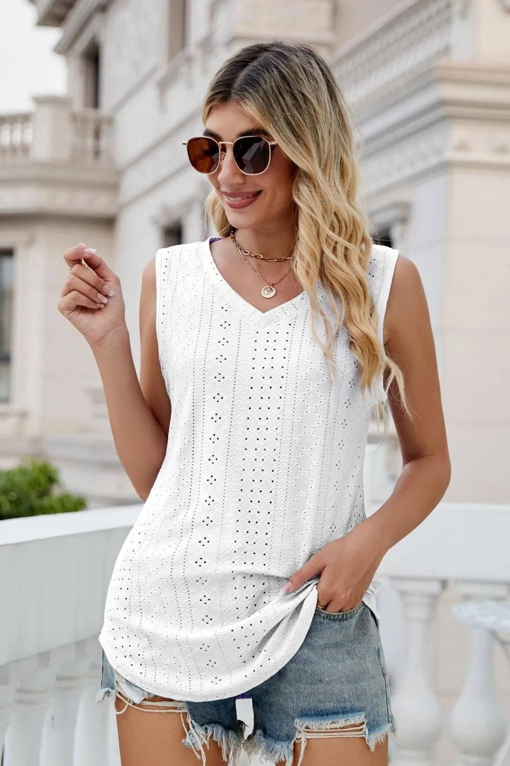 Eyelet V-Neck Tank, image 15