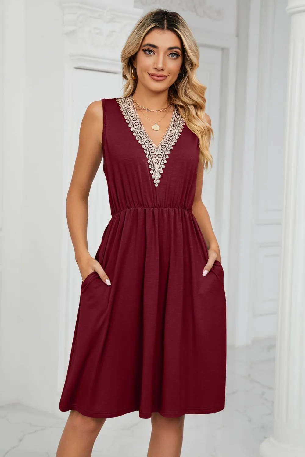 Contrast V-Neck Sleeveless Dress, image 10