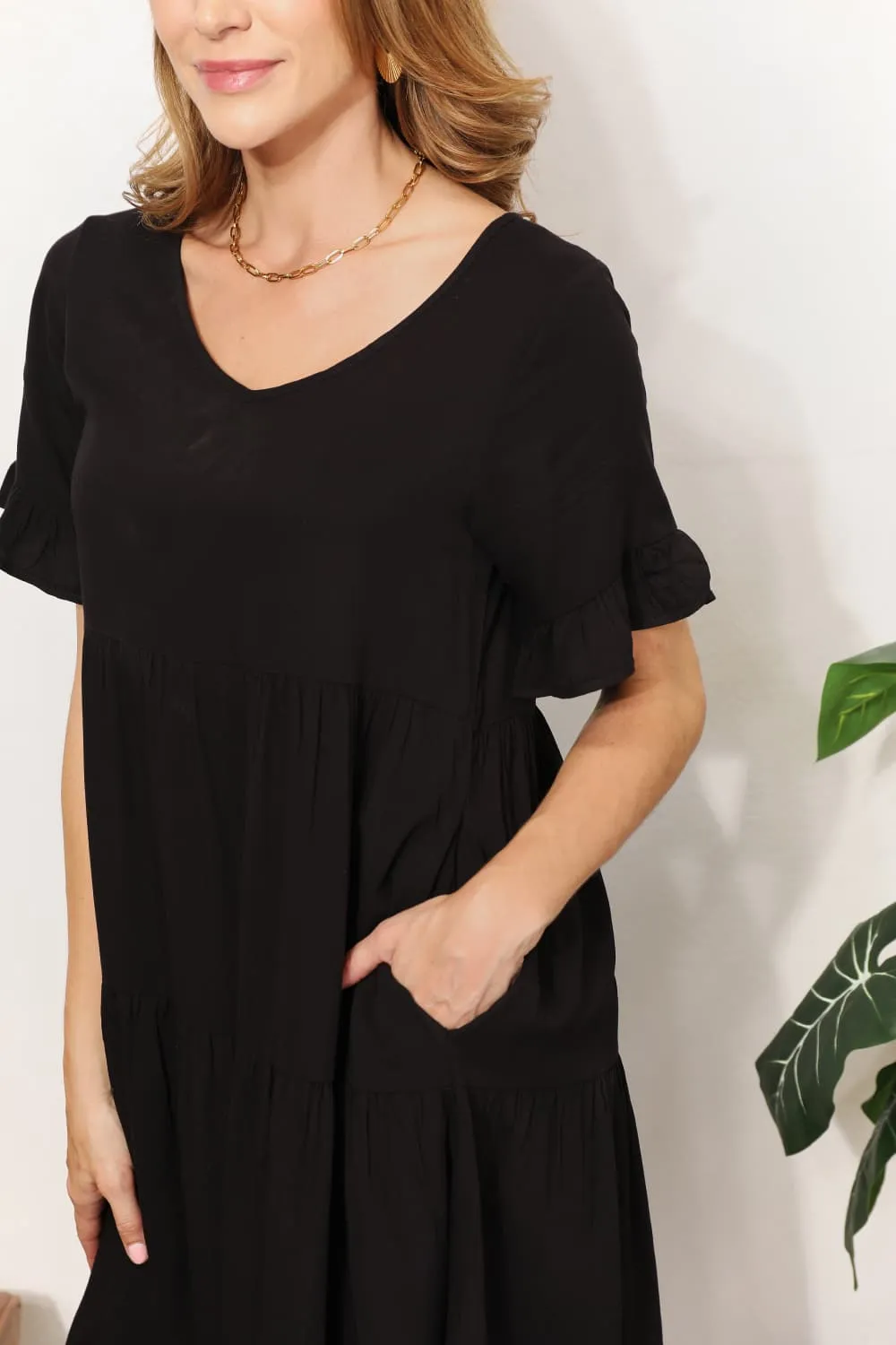 V-Neck Flounce Sleeve Tiered Dress, image 8