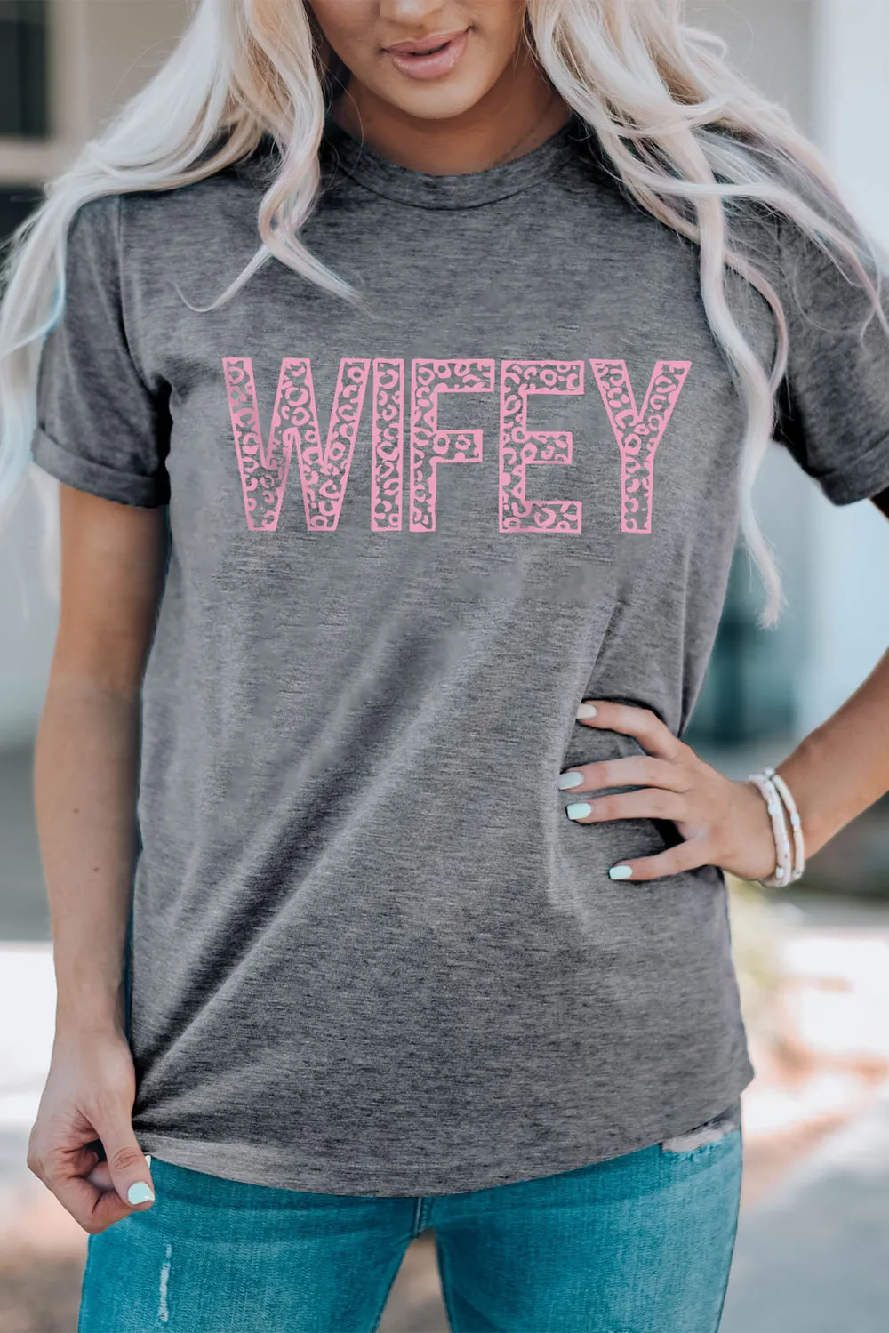WIFEY Leopard Graphic Short Sleeve Tee, image 2