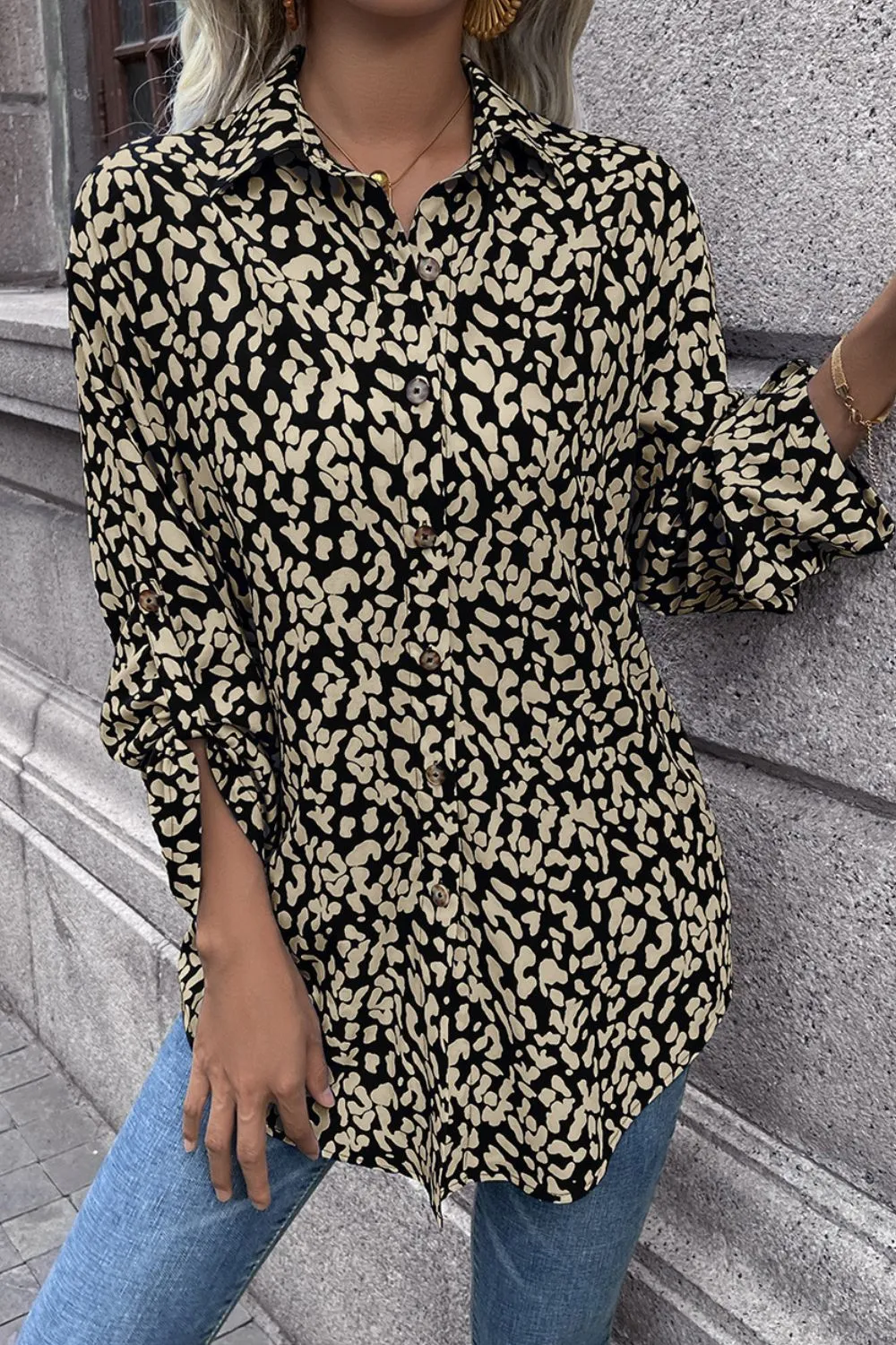 Leopard Roll-Tap Sleeve Shirt, image 8