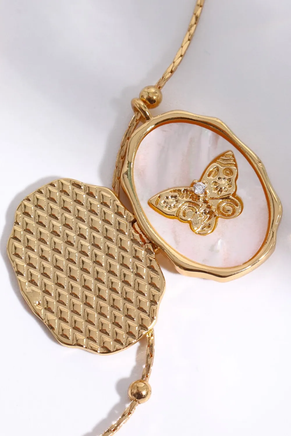 Butterfly Shell Pendant Copper Necklace, image 4