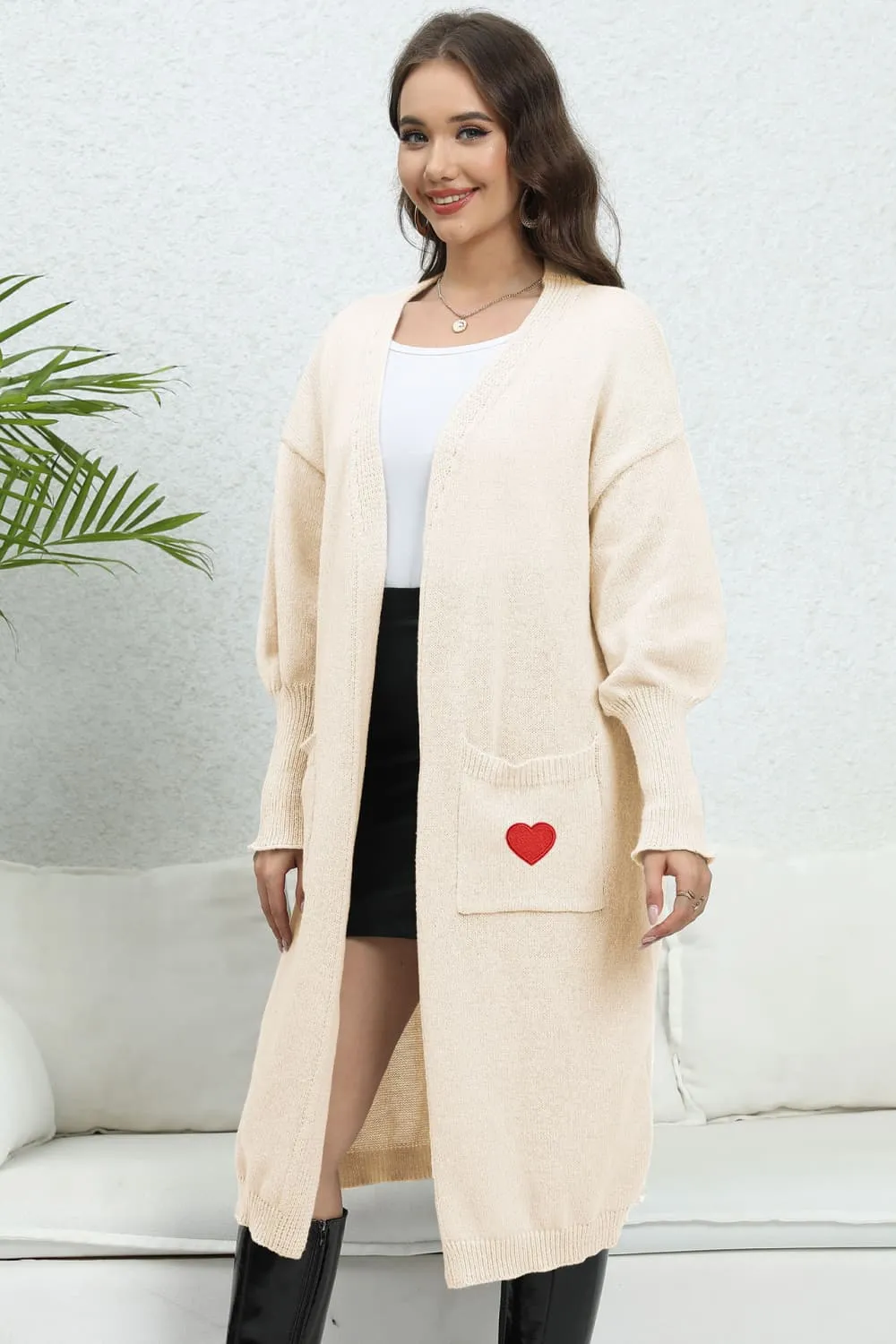 Lantern Sleeve Open Front Pocketed Cardigan, image 23