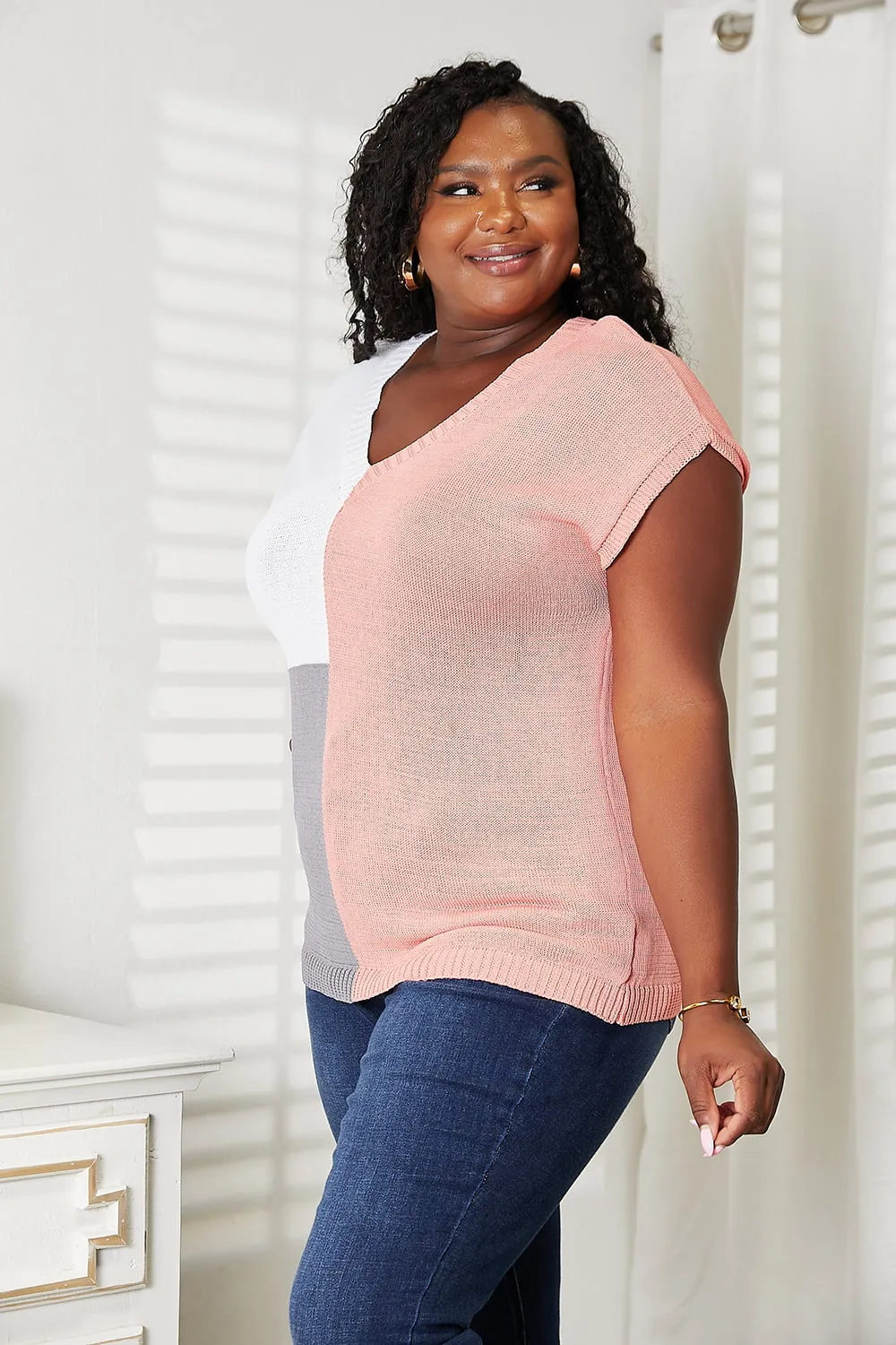 Color Block V-Neck Knit Top, image 18