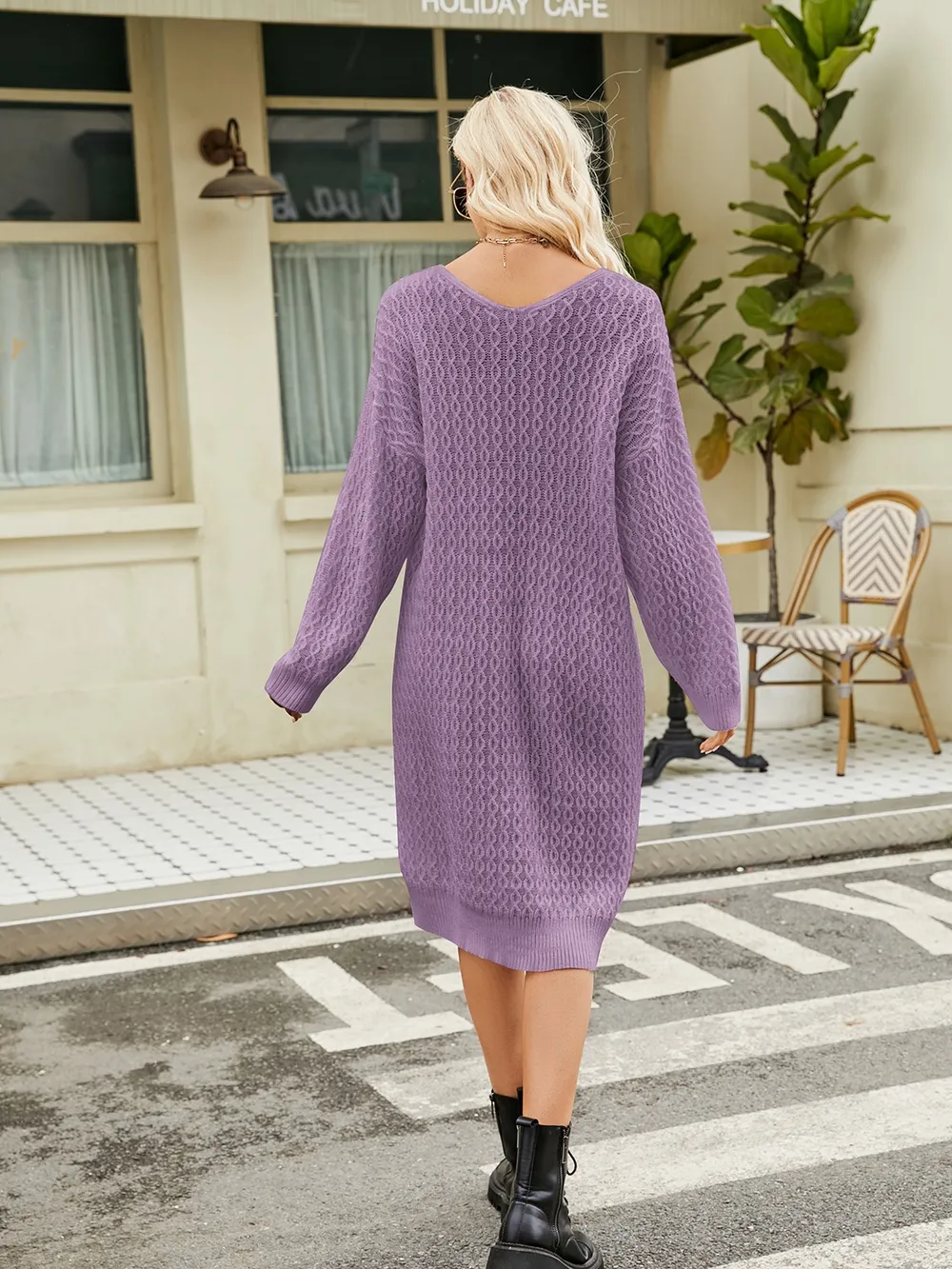 V-Neck Long Sleeve Sweater Dress, image 15