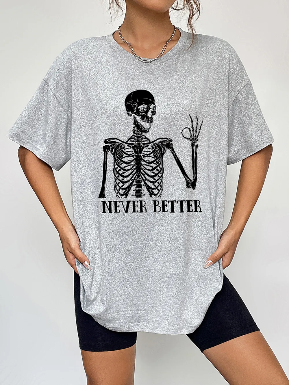 Round Neck Short Sleeve Never Better Graphic T-Shirt, image 8