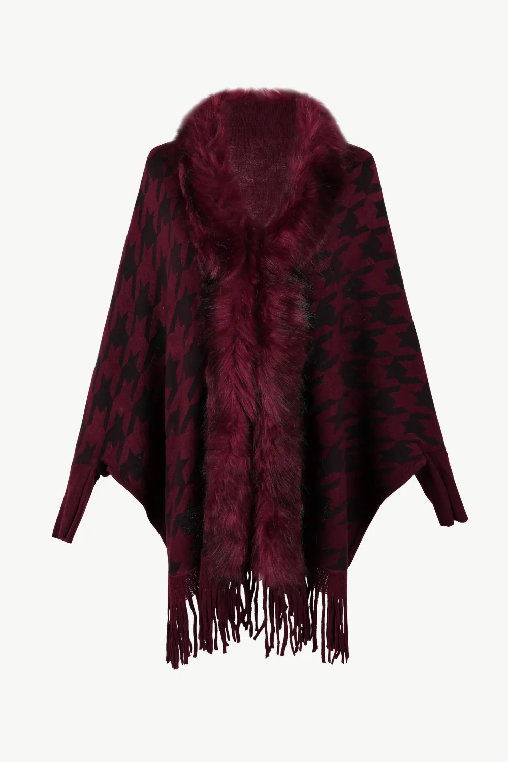 Houndstooth Fringe Hem Poncho, image 18
