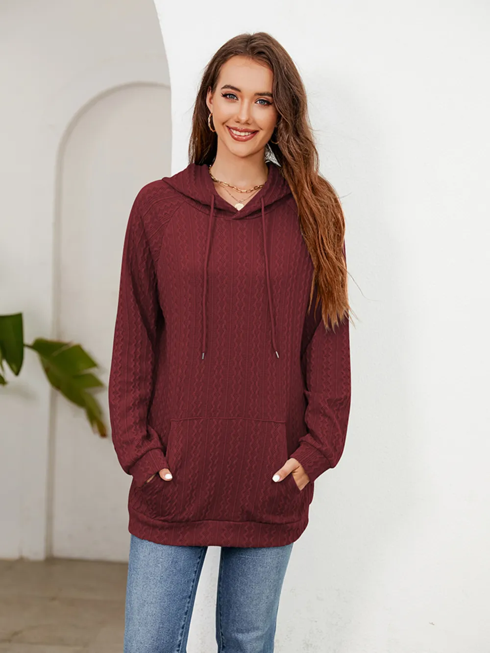 Raglan Sleeve Front Pocket Hoodie, image 6