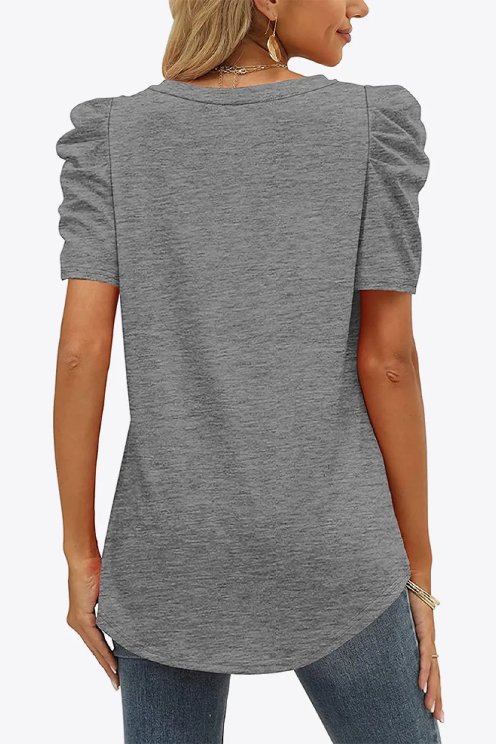 V-Neck Puff Sleeve Tee, image 3