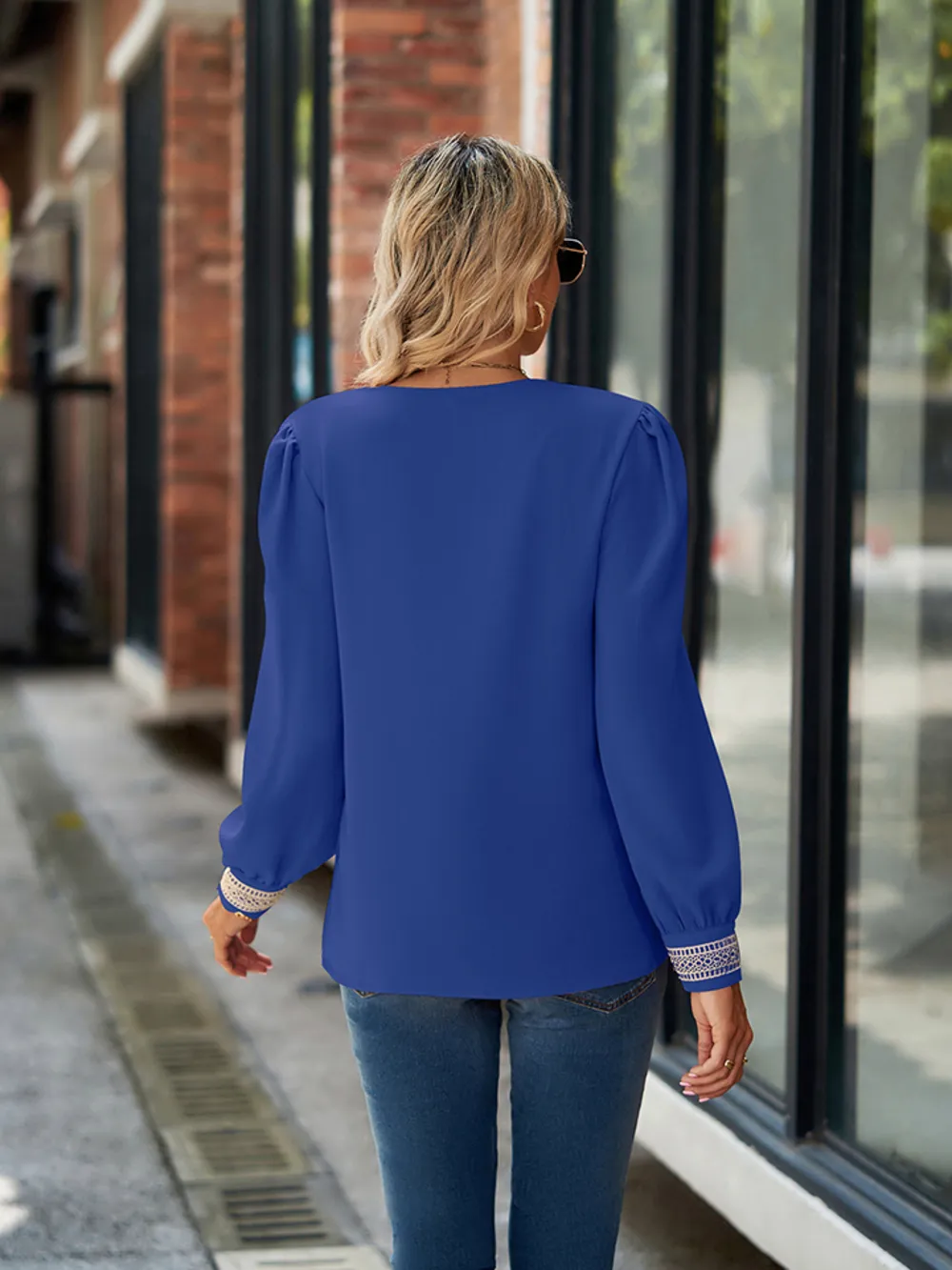V-Neck Long Sleeve Blouse, image 3