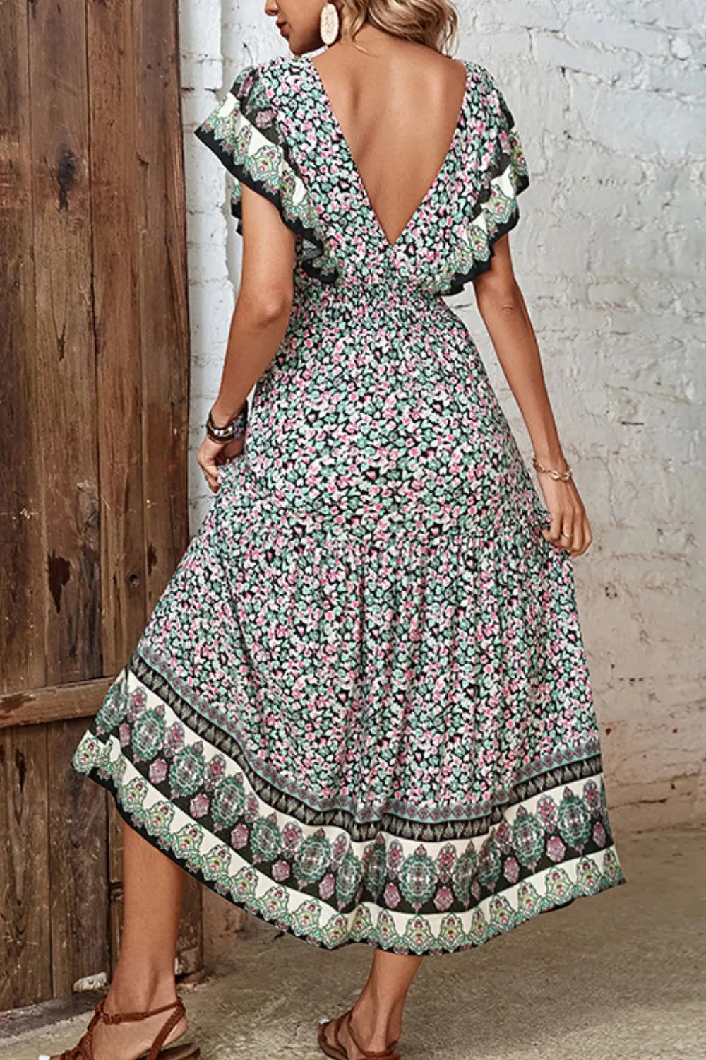 Ditsy Floral Ruffled Plunge Dress, image 3