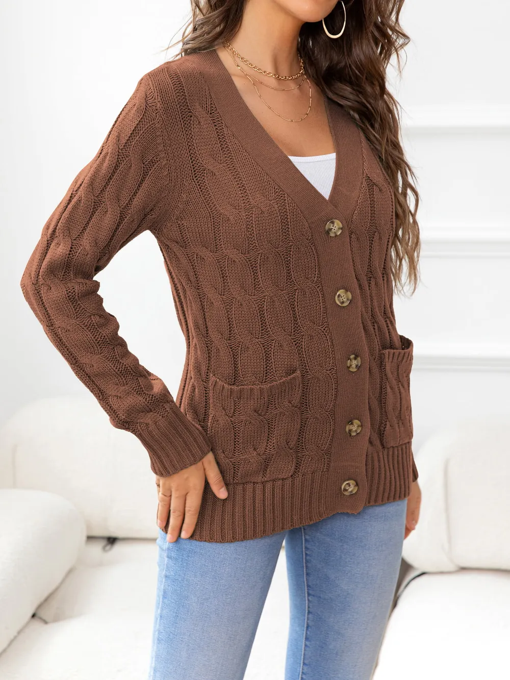 Button Down Cable-Knit Cardigan, image 35