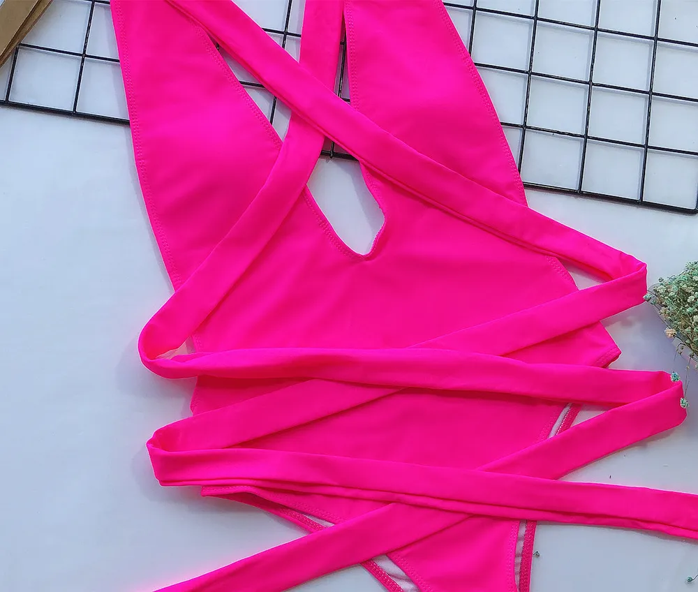 Halter Neck Deep V Tied One-Piece Swimsuit, image 11