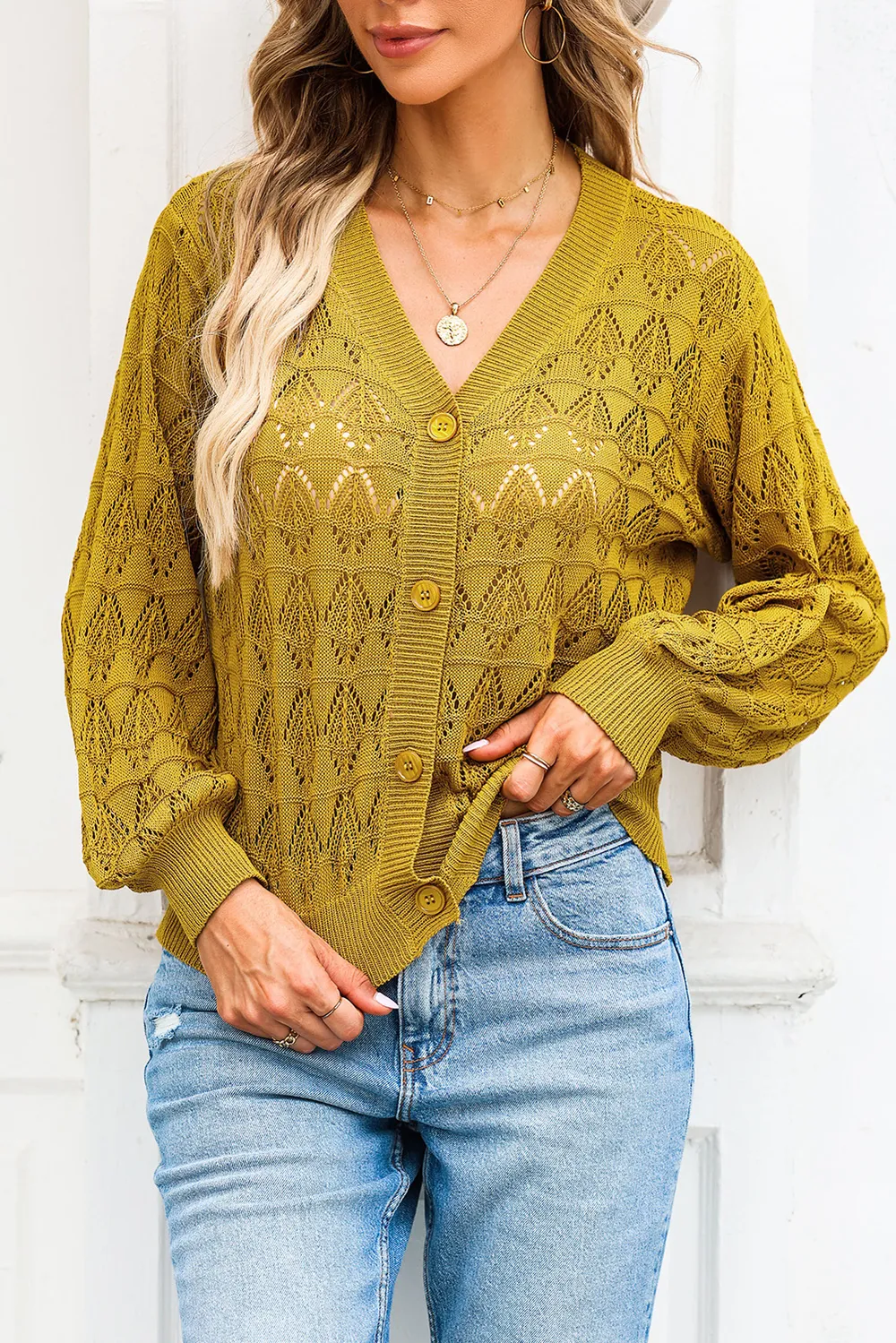 Openwork V-Neck Cardigan, image 9