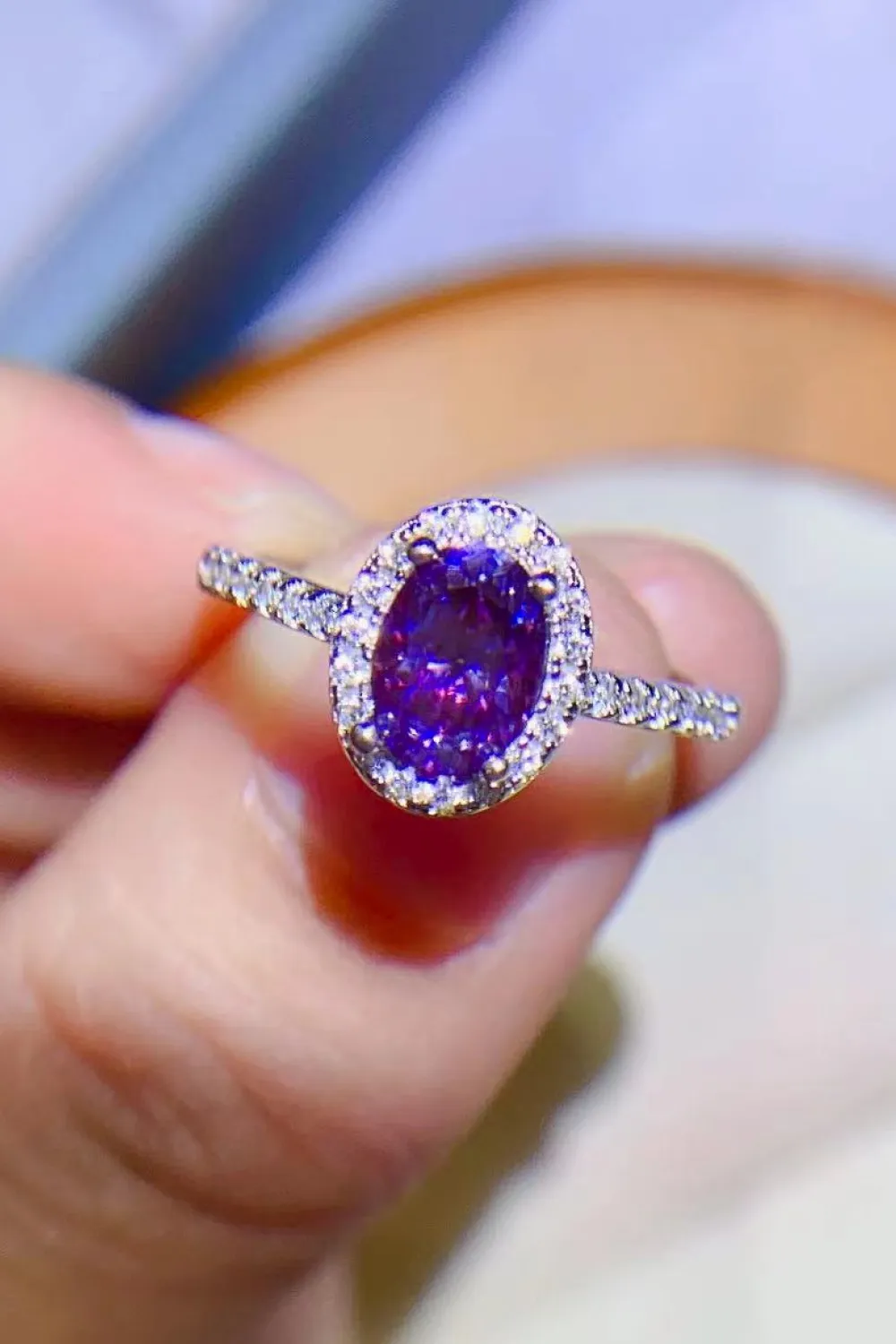 925 Sterling Silver 1 Carat Purple Moissanite Ring, image 3