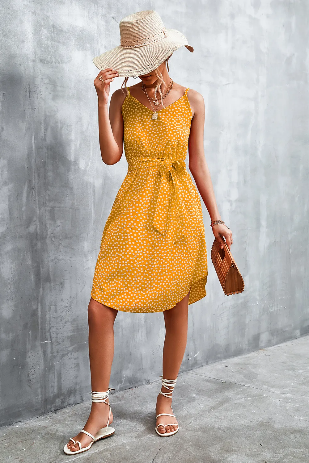 Printed V-Neck Tie Waist Mini Dress, image 8
