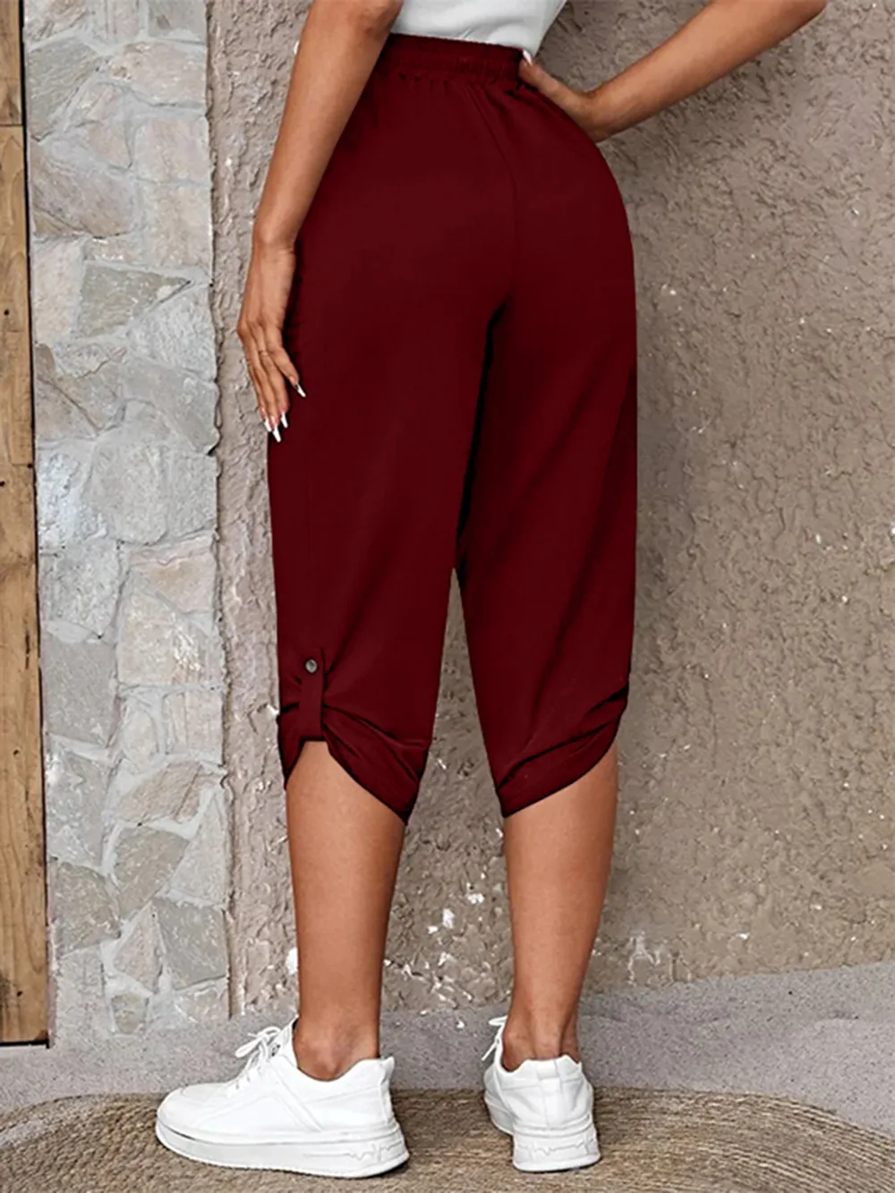 Full Size Roll-Tab Capris Pants, image 6