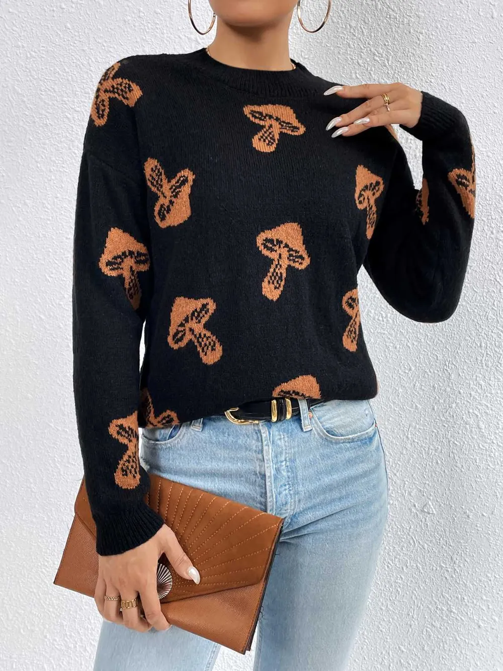 Patterned Drop Shoulder Sweater, image 8