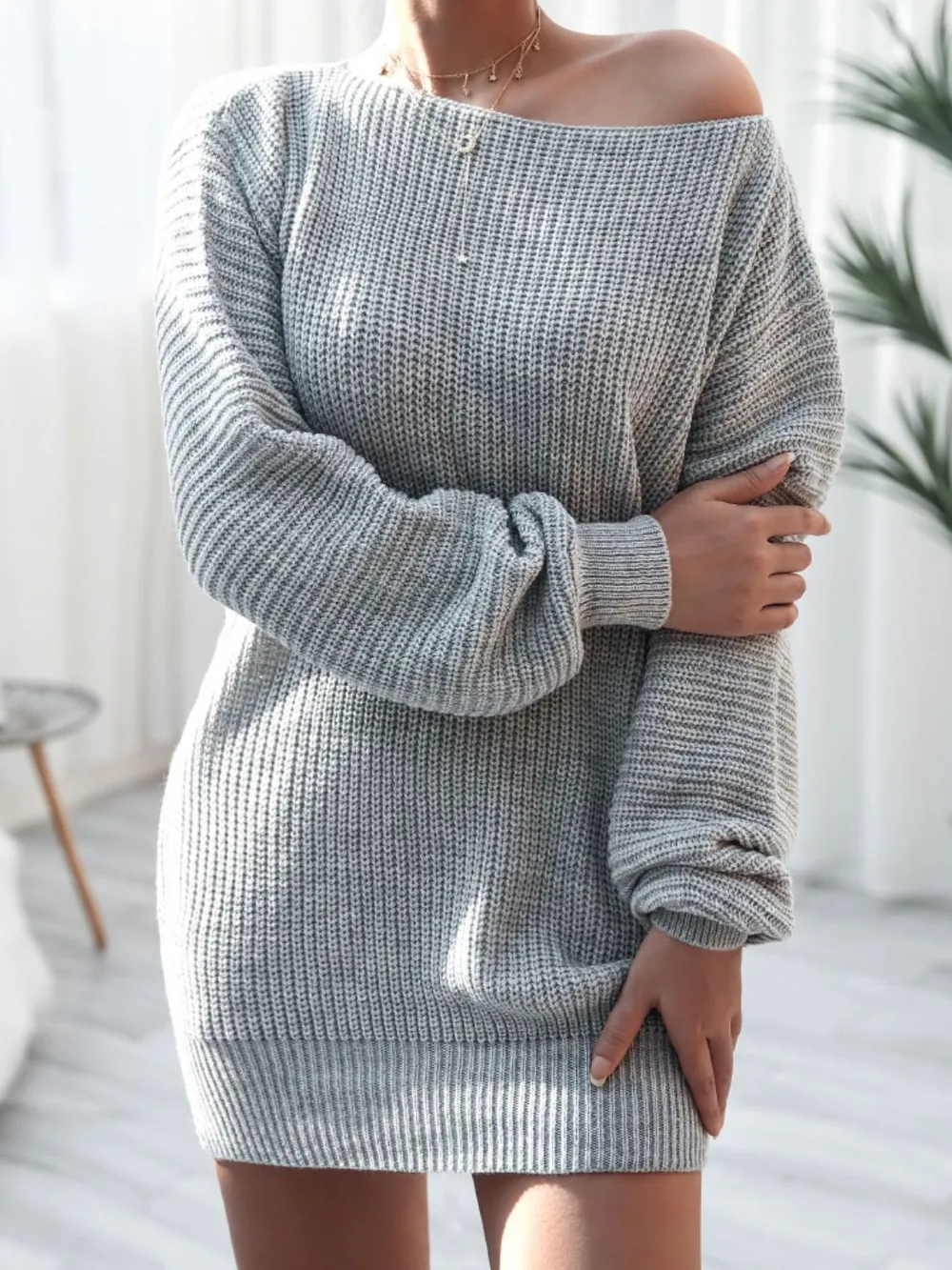 Balloon Sleeve Boat Neck Sweater Mini Dress, image 6