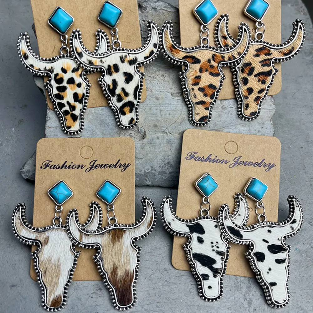 Bull Shape Turquoise Dangle Earrings, image 6