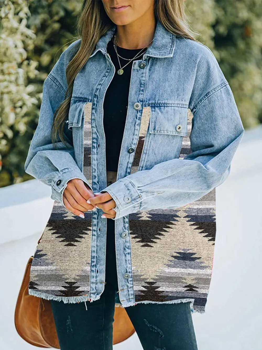 Collared Neck Dropped Shoulder Denim Jacket, image 13