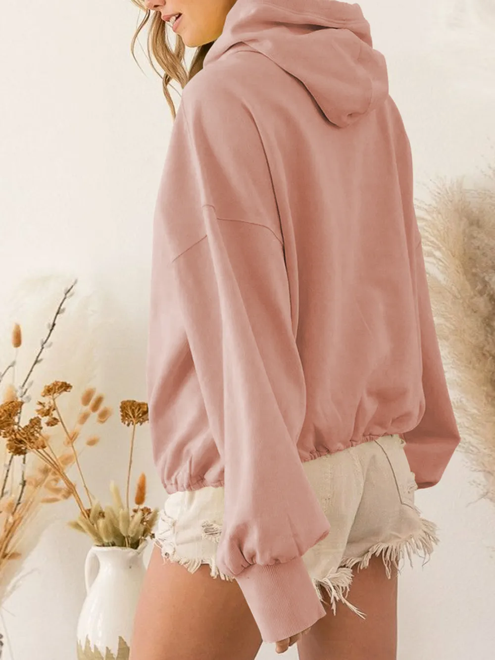 Zip-Up Dropped Shoulder Hoodie, image 5