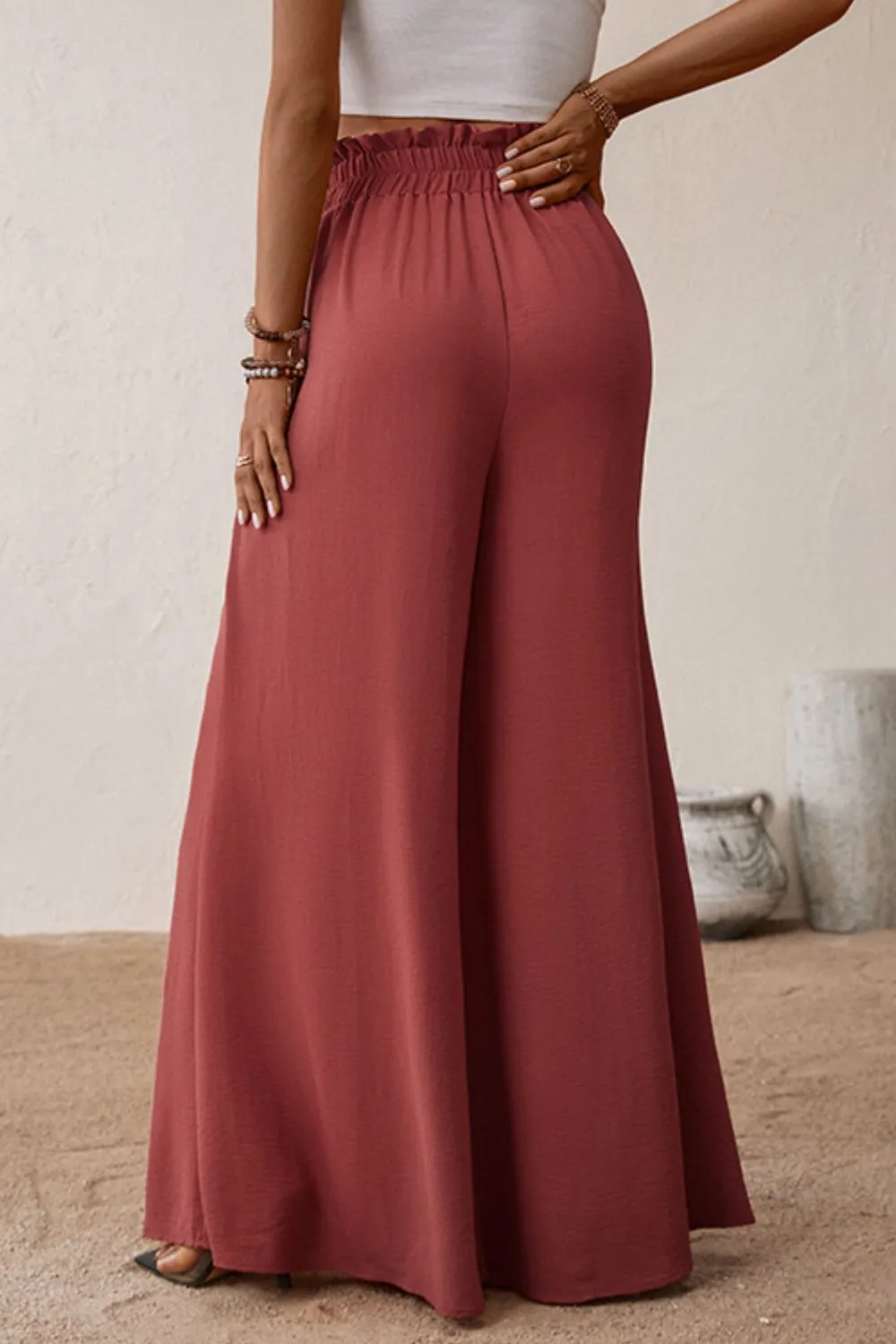 Smocked Paperbag Waist Wide Leg Pants, image 2
