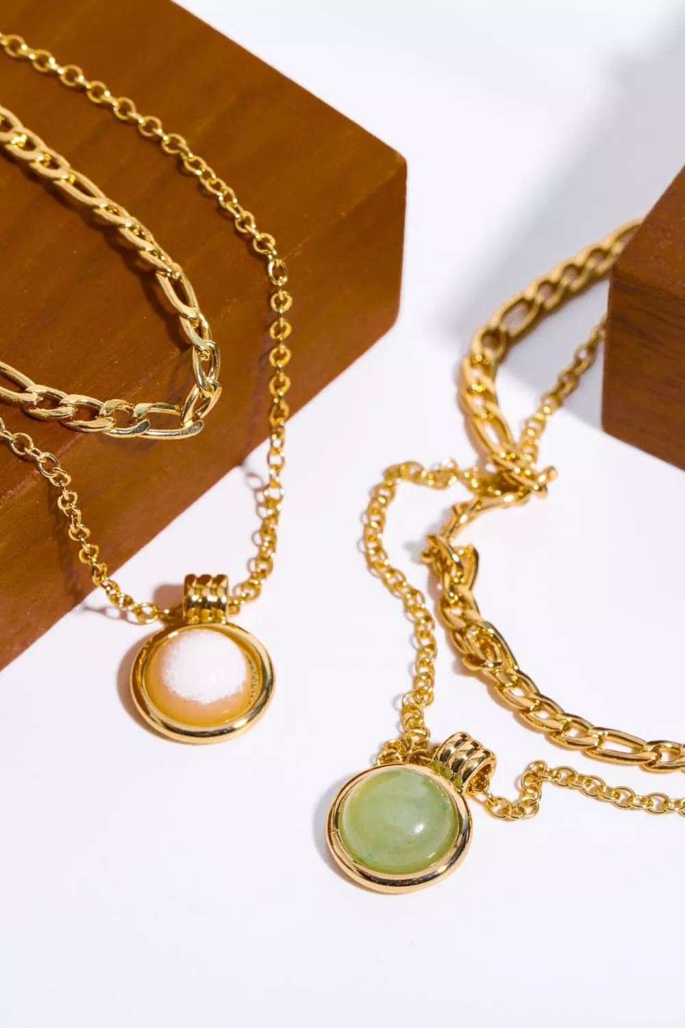 Copper 14K Gold-Plated Round Shape Aventurine Pendant Necklace, image 2