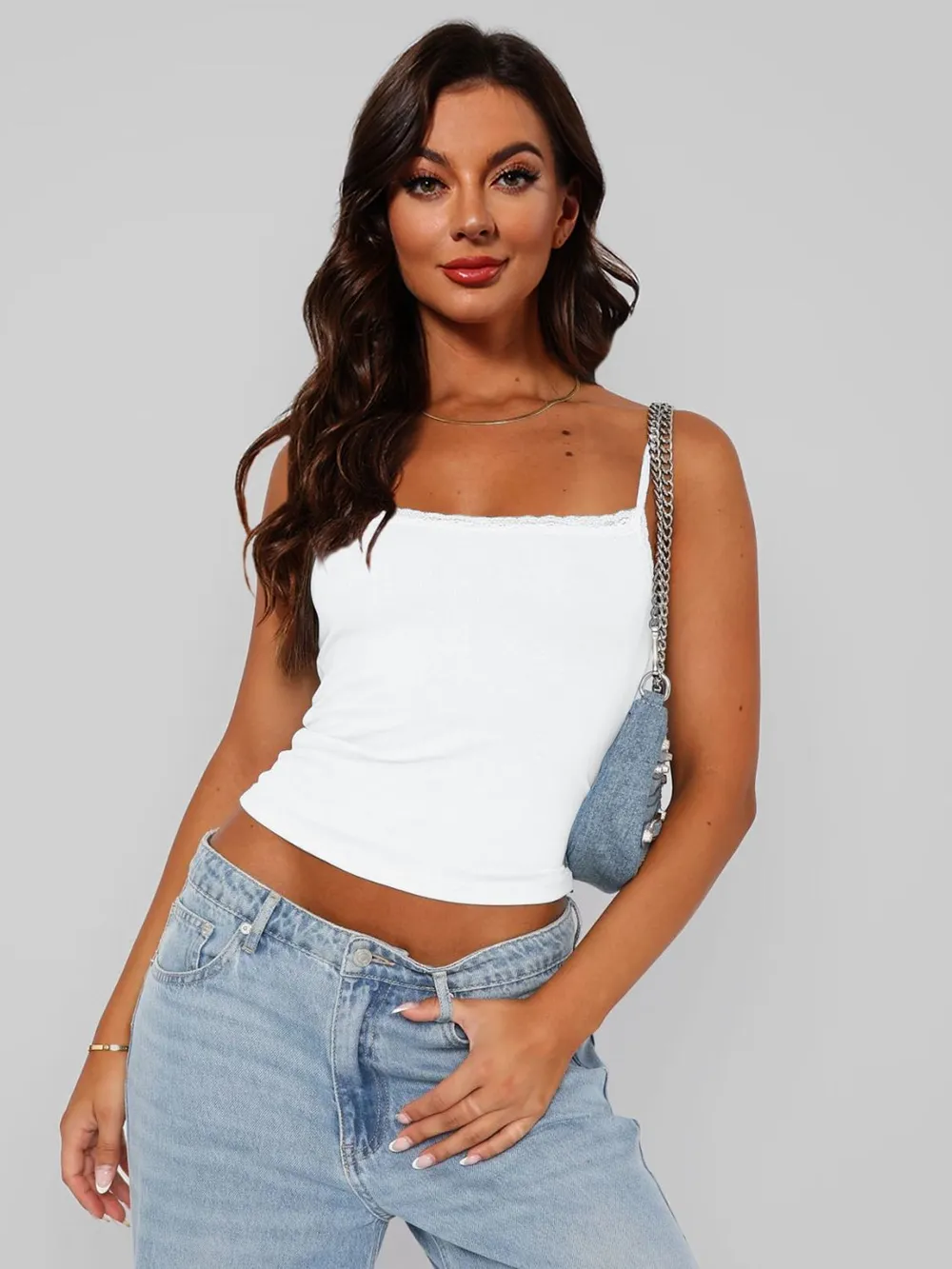 Lace Trim Straight Neck Cami, image 5