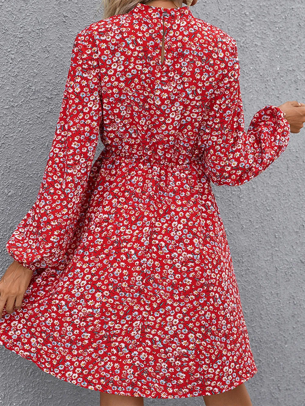 Floral Mock Neck Long Sleeve Dress, image 2