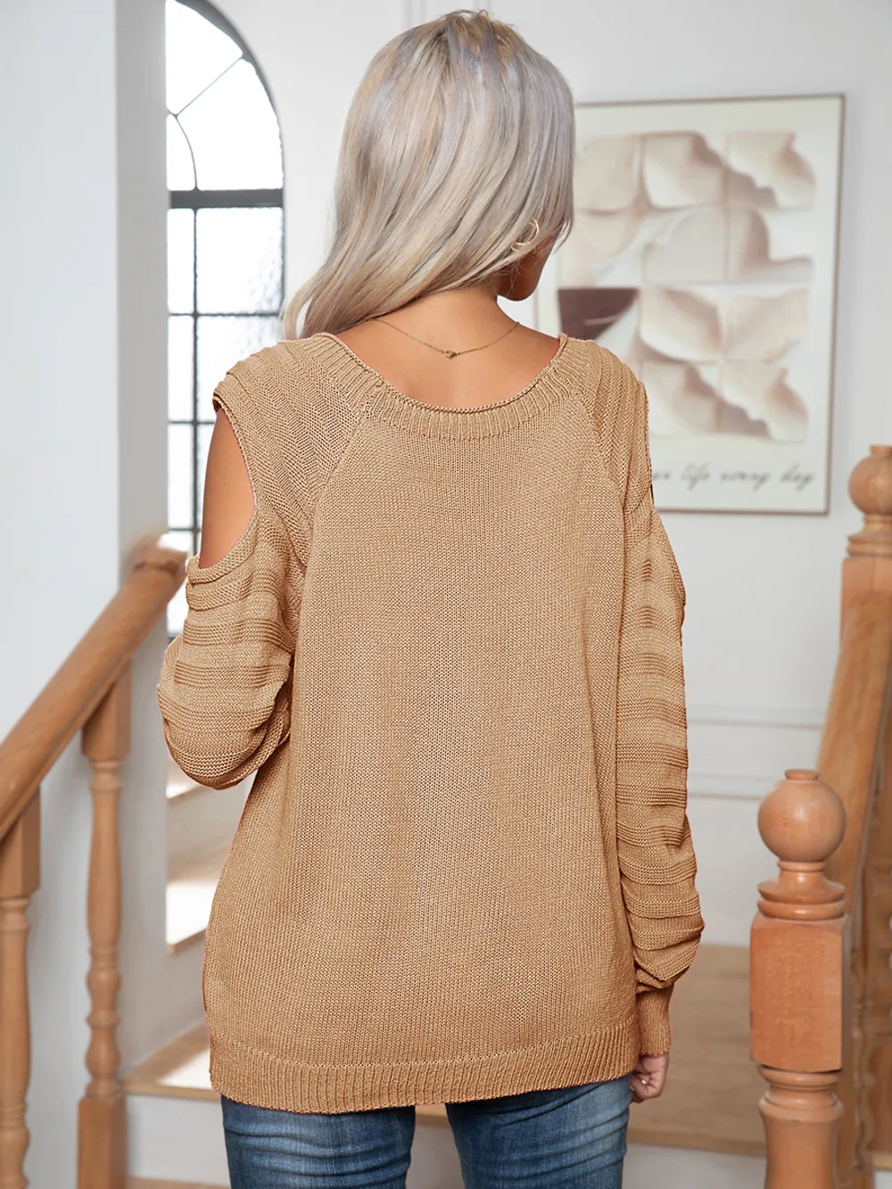Decorative Button Cold-Shoulder Sweater, image 15