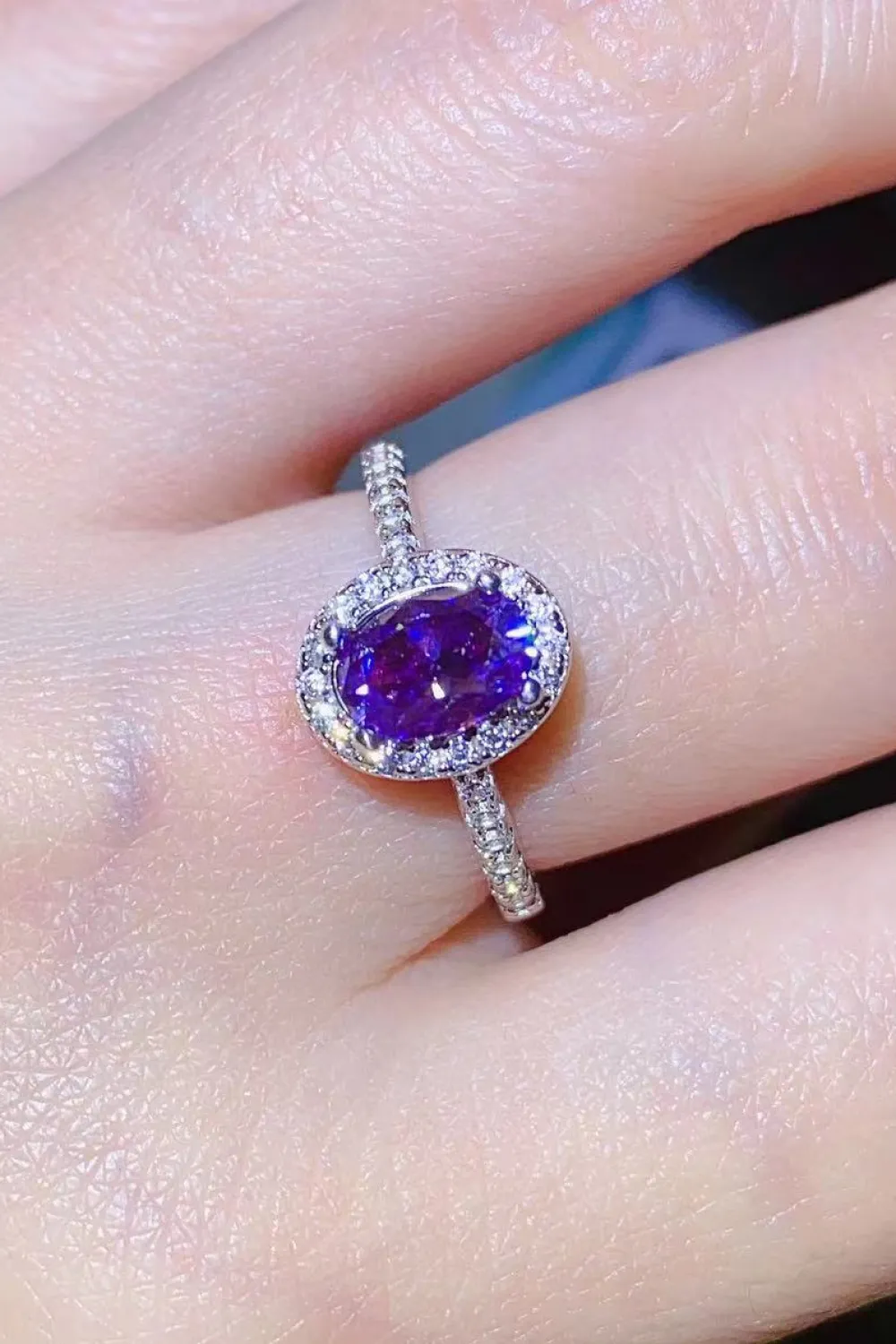 925 Sterling Silver 1 Carat Purple Moissanite Ring, image 2
