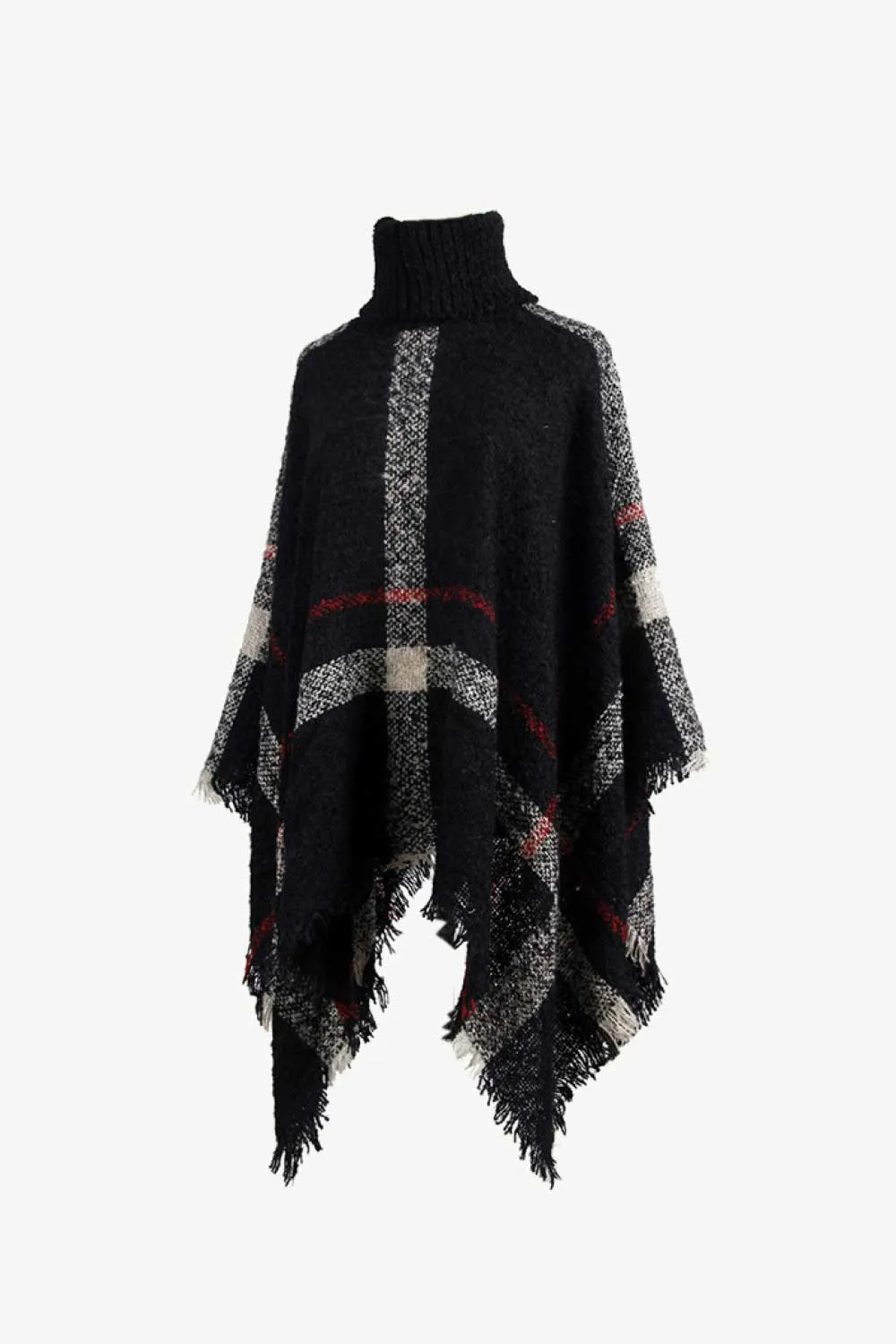 Plaid Turtleneck Raw Hem Poncho, image 19