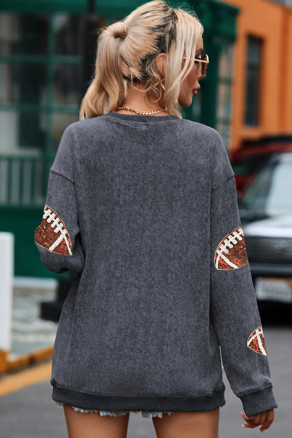 Sequin Football Patch Corduroy Sweatshirt, image 9