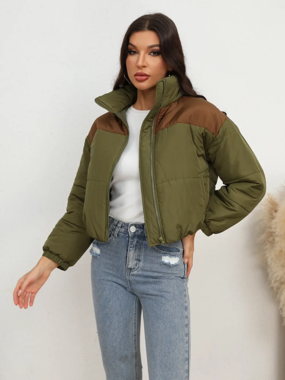 Two-Tone Zip-Up Puffer Jacket, image 3