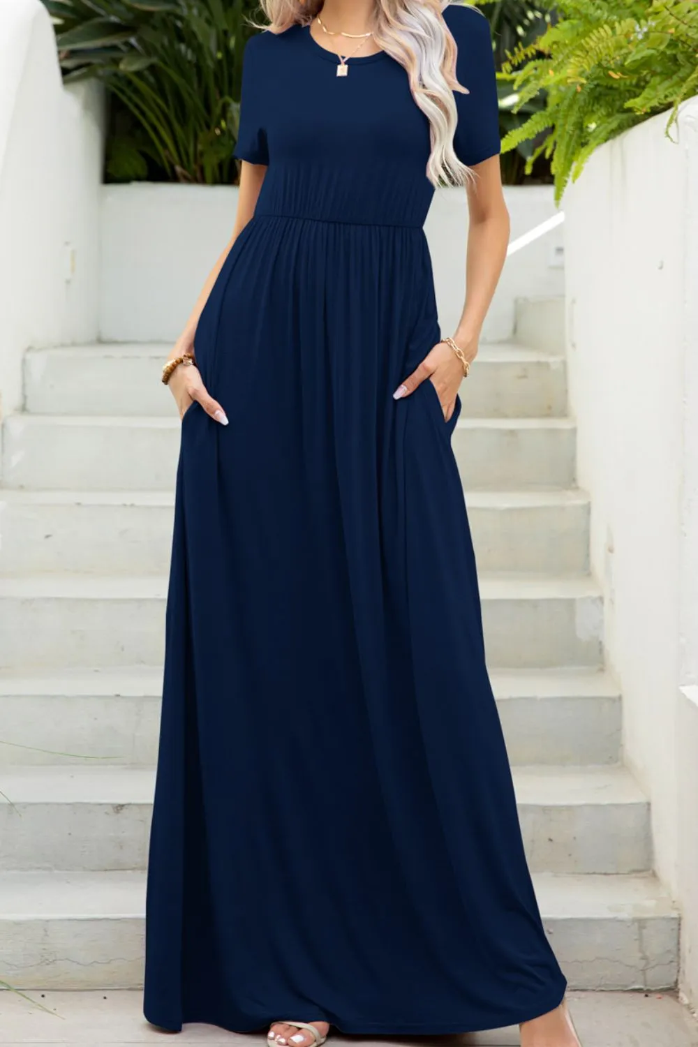 Round Neck Maxi Tee Dress with Pockets, image 8