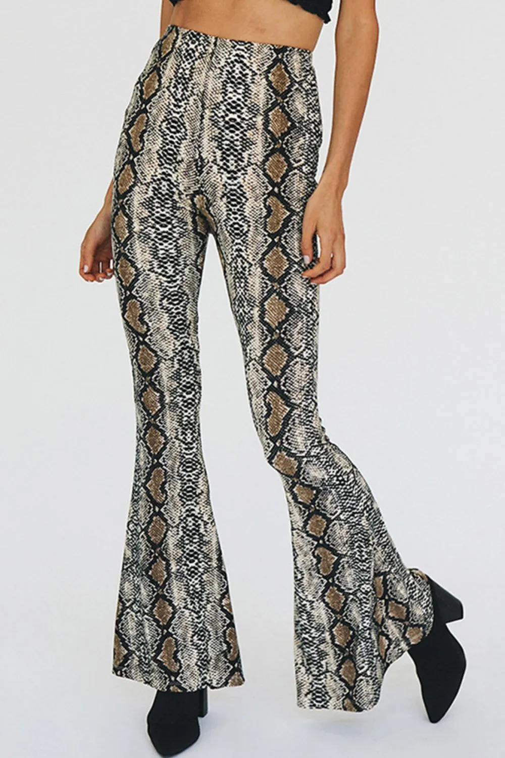 Snakeskin Print Flare Pants, image 3
