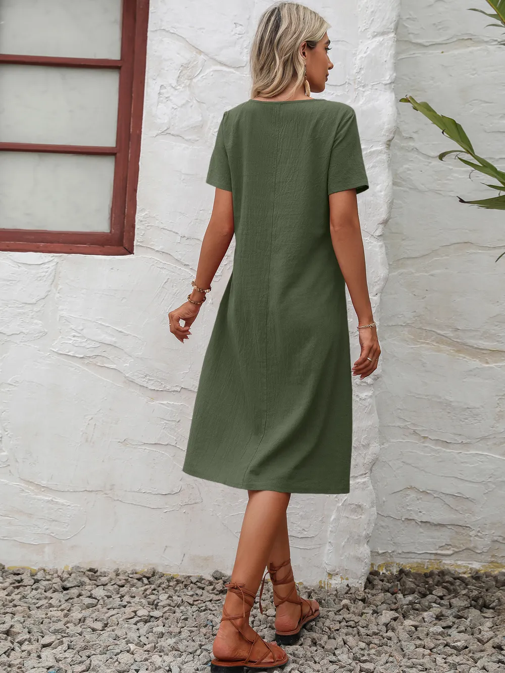 Round Neck Short Sleeve Dress with Pockets, image 6