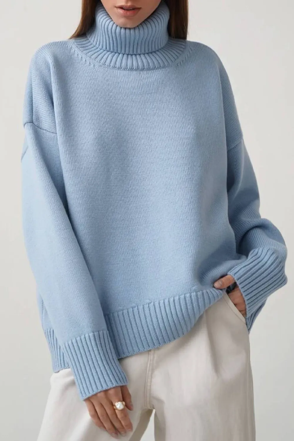 Turtle Neck Dropped Shoulder Sweater, image 12