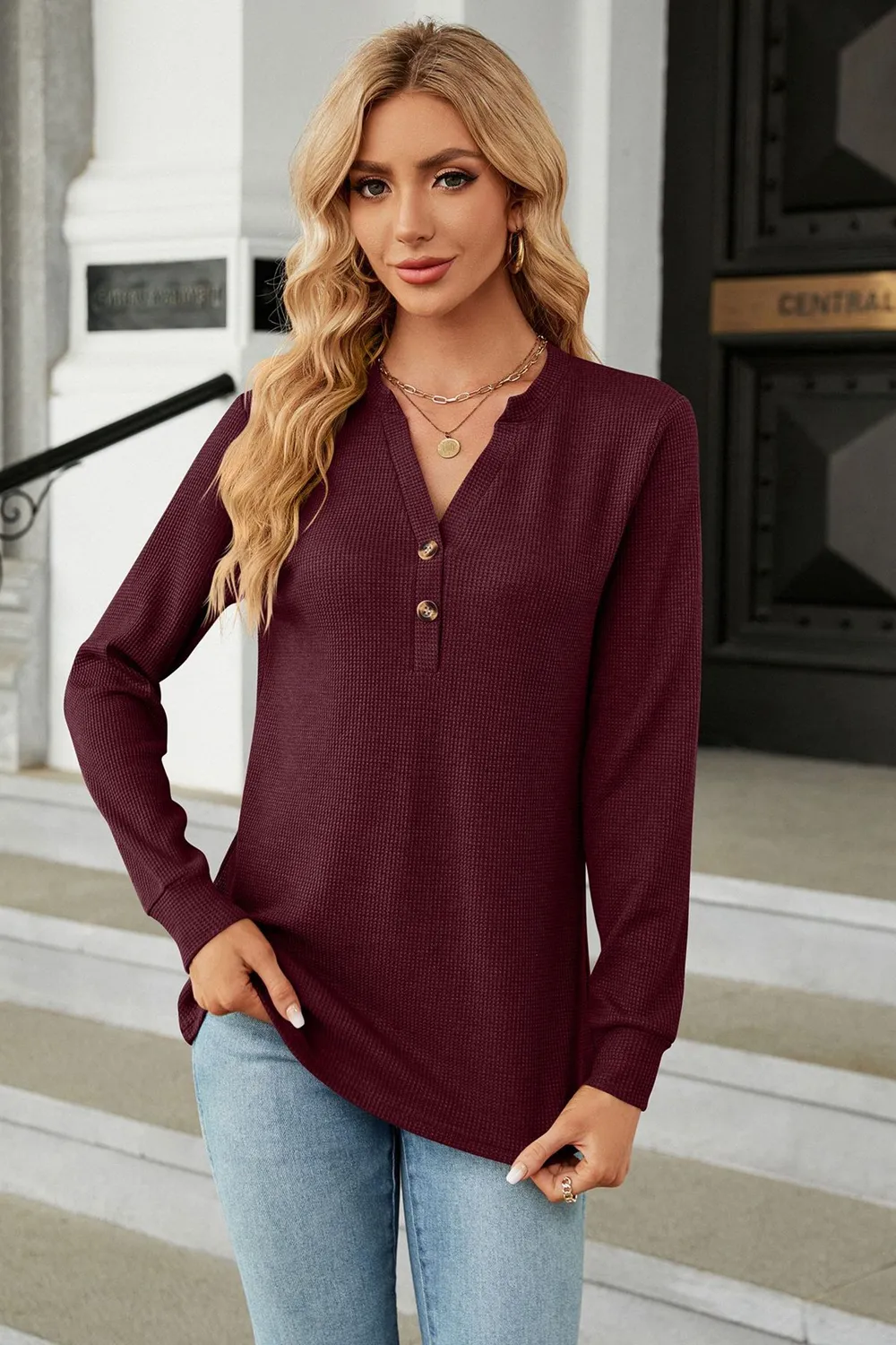 V-Neck Long Sleeve Blouse, image 9