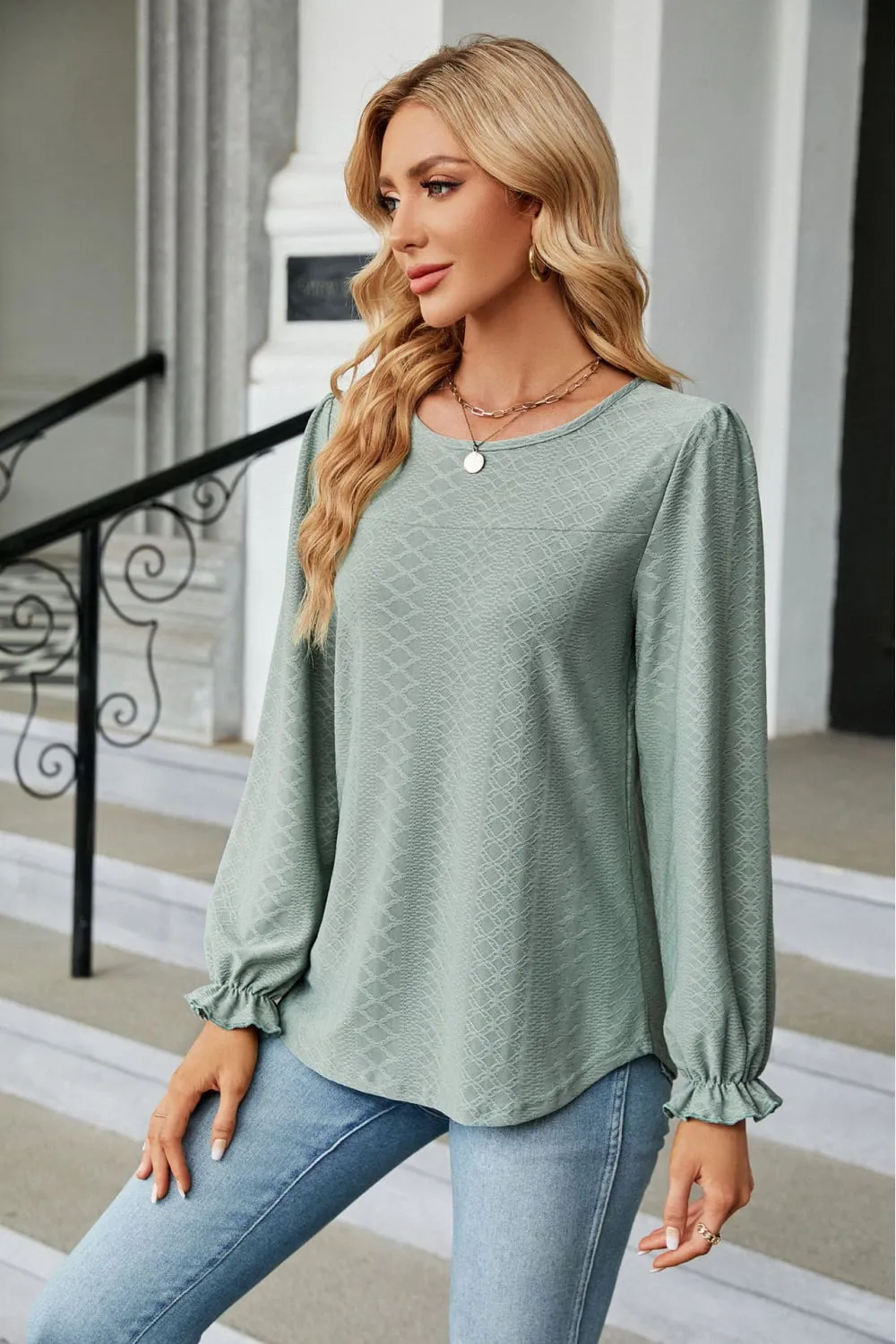 Round Neck Flounce Sleeve Blouse, image 20
