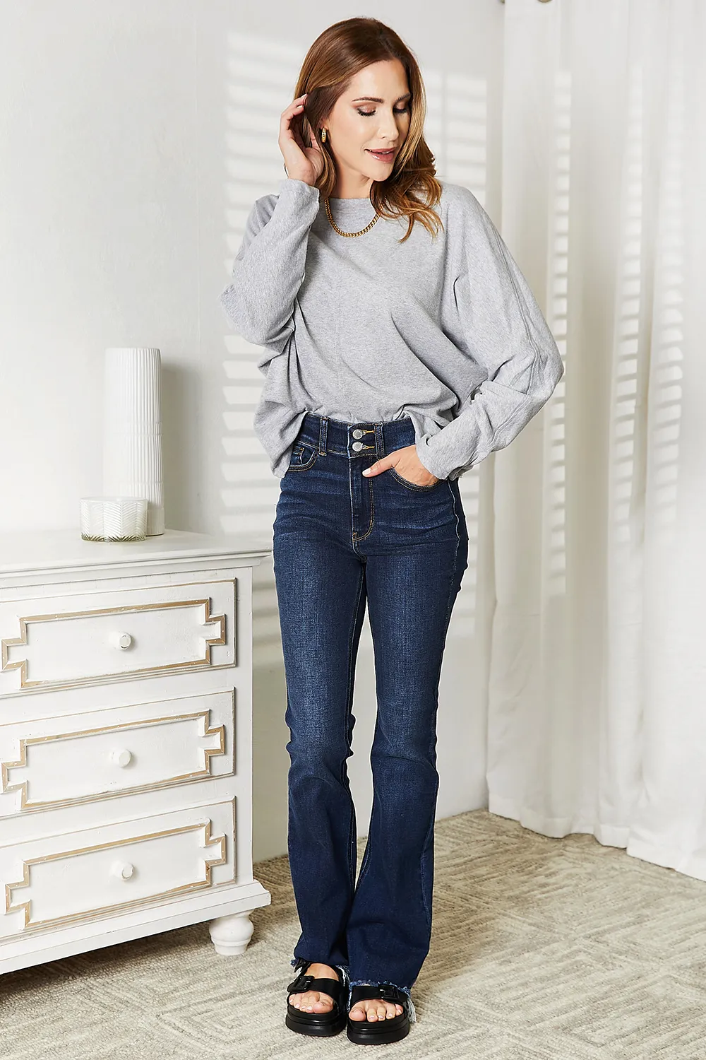 Seam Detail Round Neck Long Sleeve Top, image 7