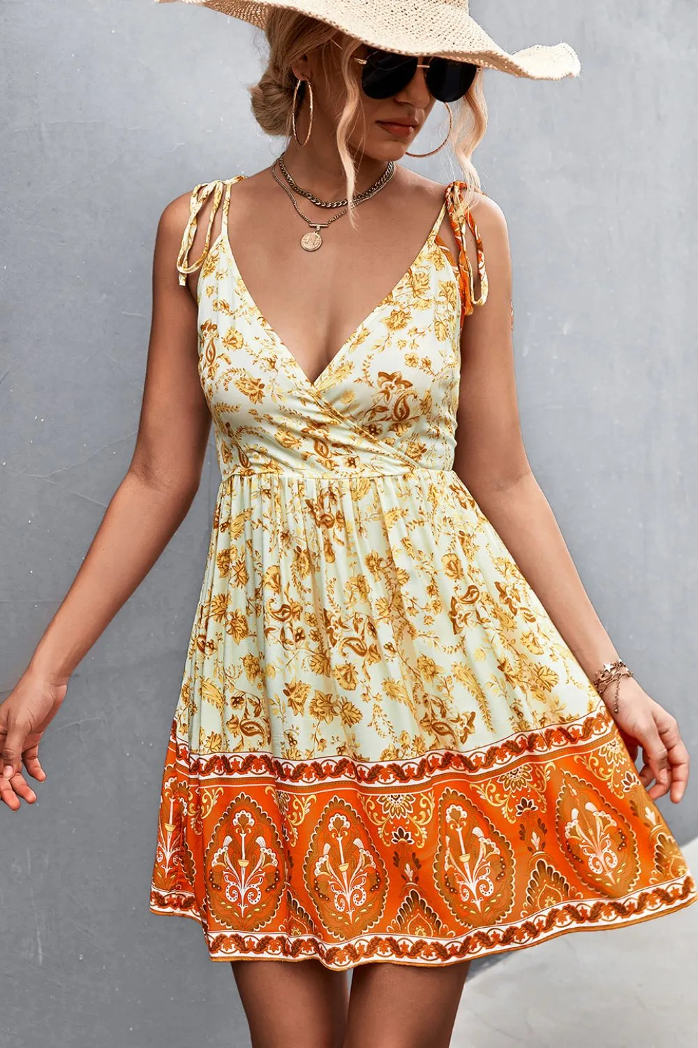 Bohemian Tie Shoulder Surplice Backless Dress, image 4
